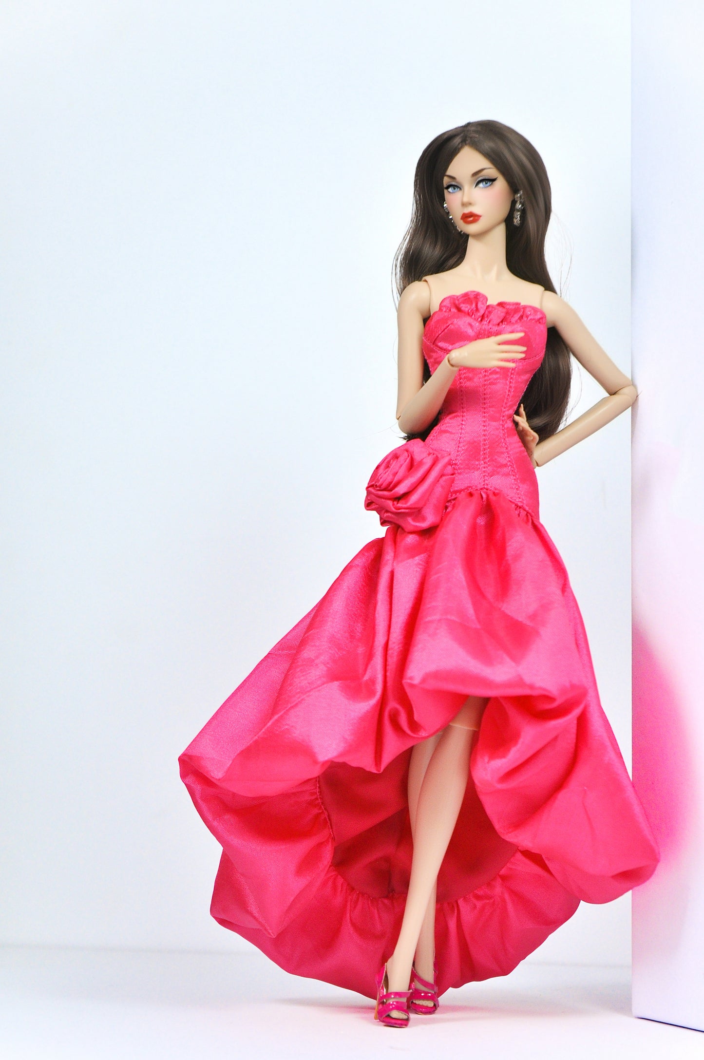 OOAK | "Pink Rose Gala" High-Low Ballgown – Fashion Royalty 6.0 Doll Clothes