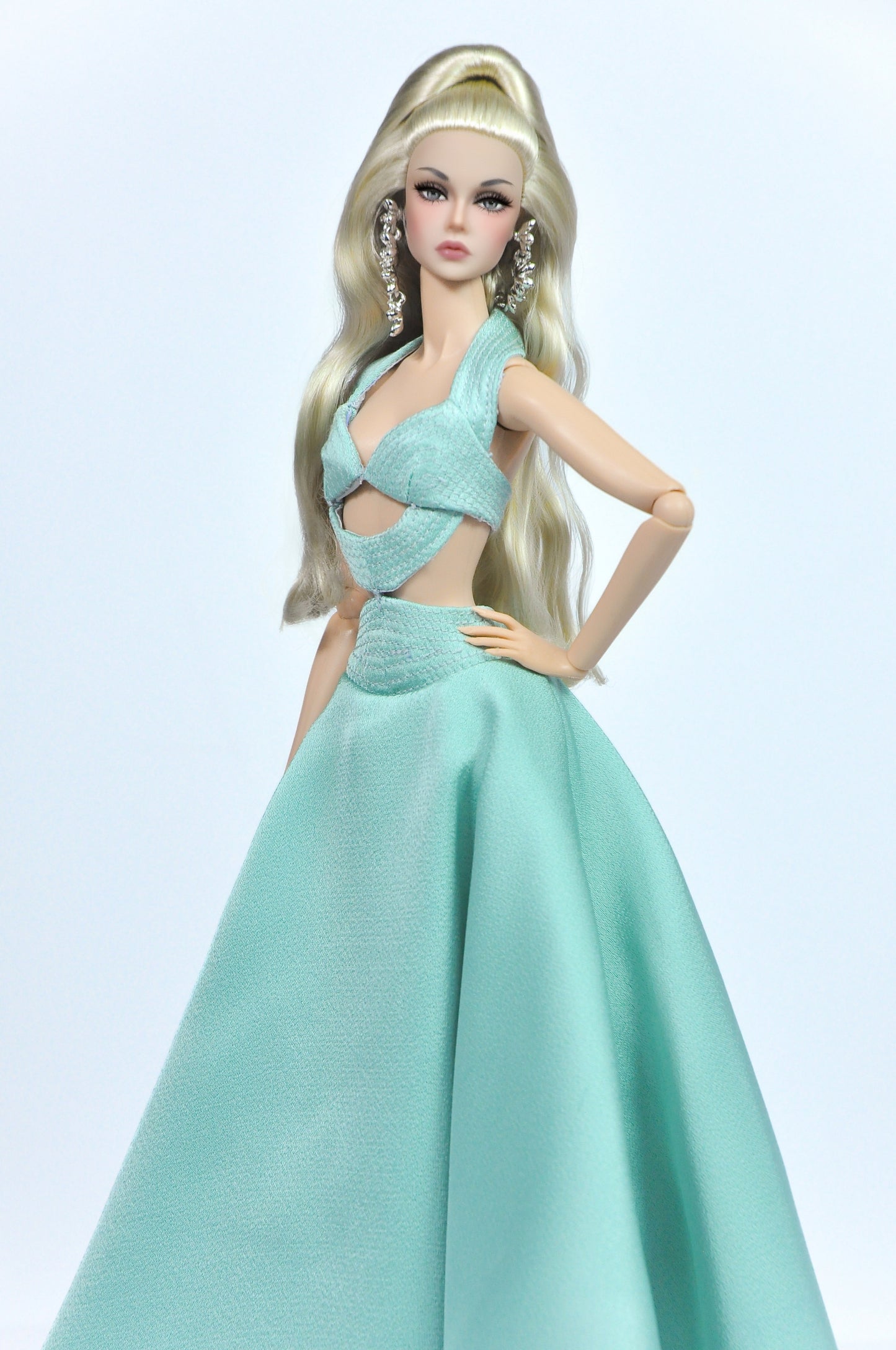 OOAK | Ocean Whisper | Aqua Cutout Evening Gown – Fashion Royalty Doll Clothes