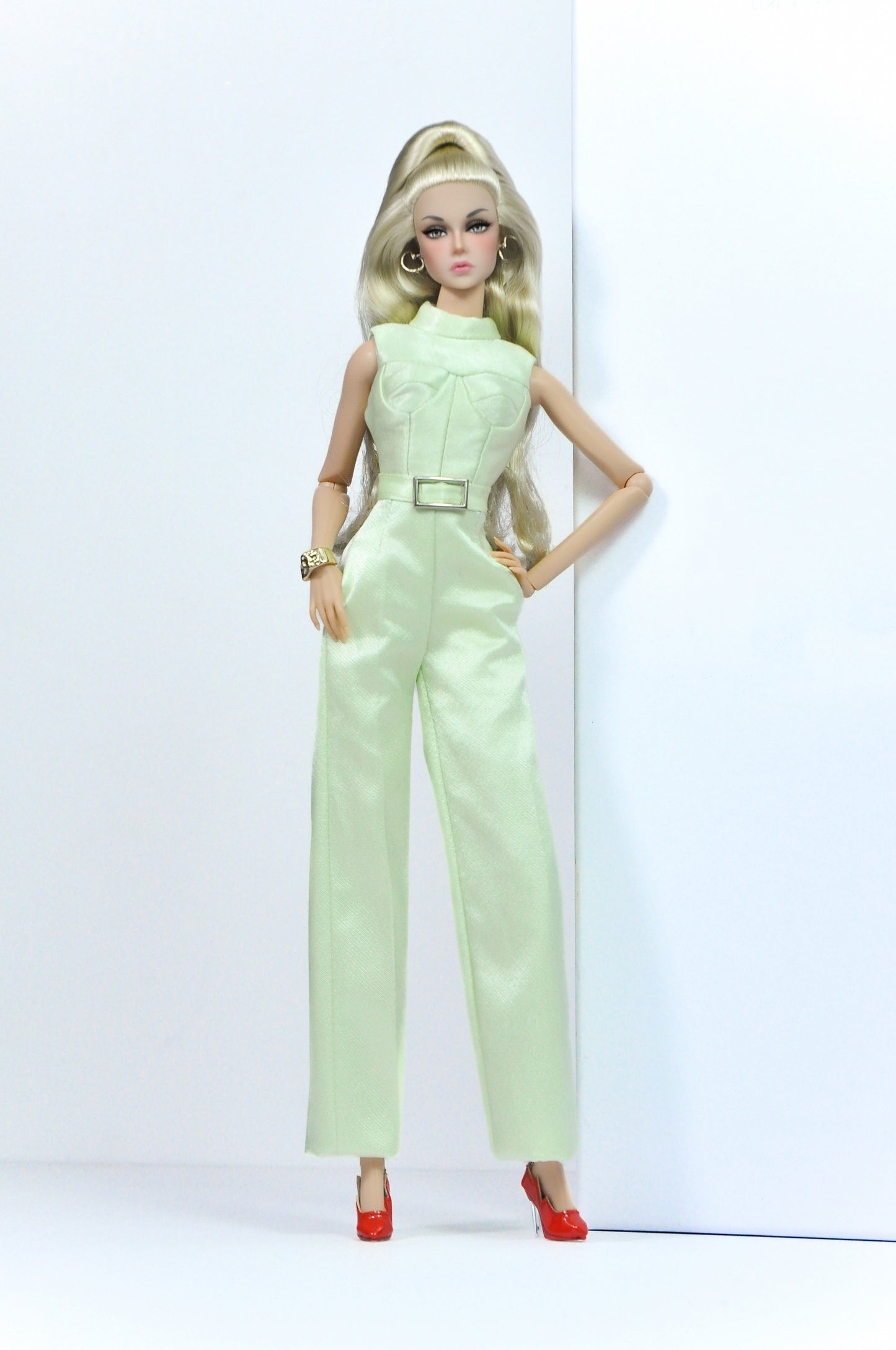 OOAK | Mint Luxe | Mint Jumpsuit with Faux Fur Coat – Fashion Royalty Doll Clothes