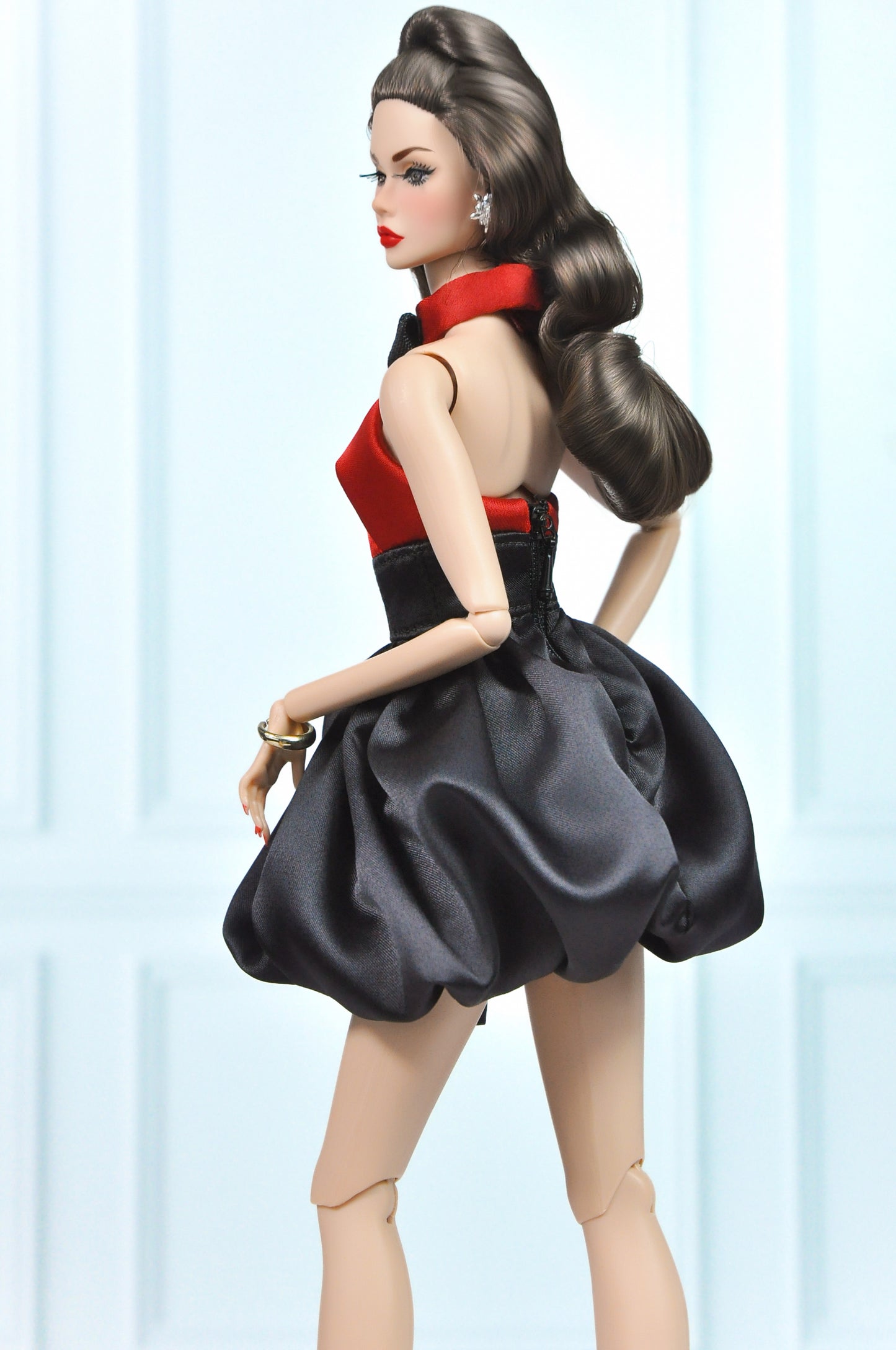 OOAK | Scarlet Noir Cocktail – Doll Cocktail Dress & Coat for Fashion Royalty doll clothes