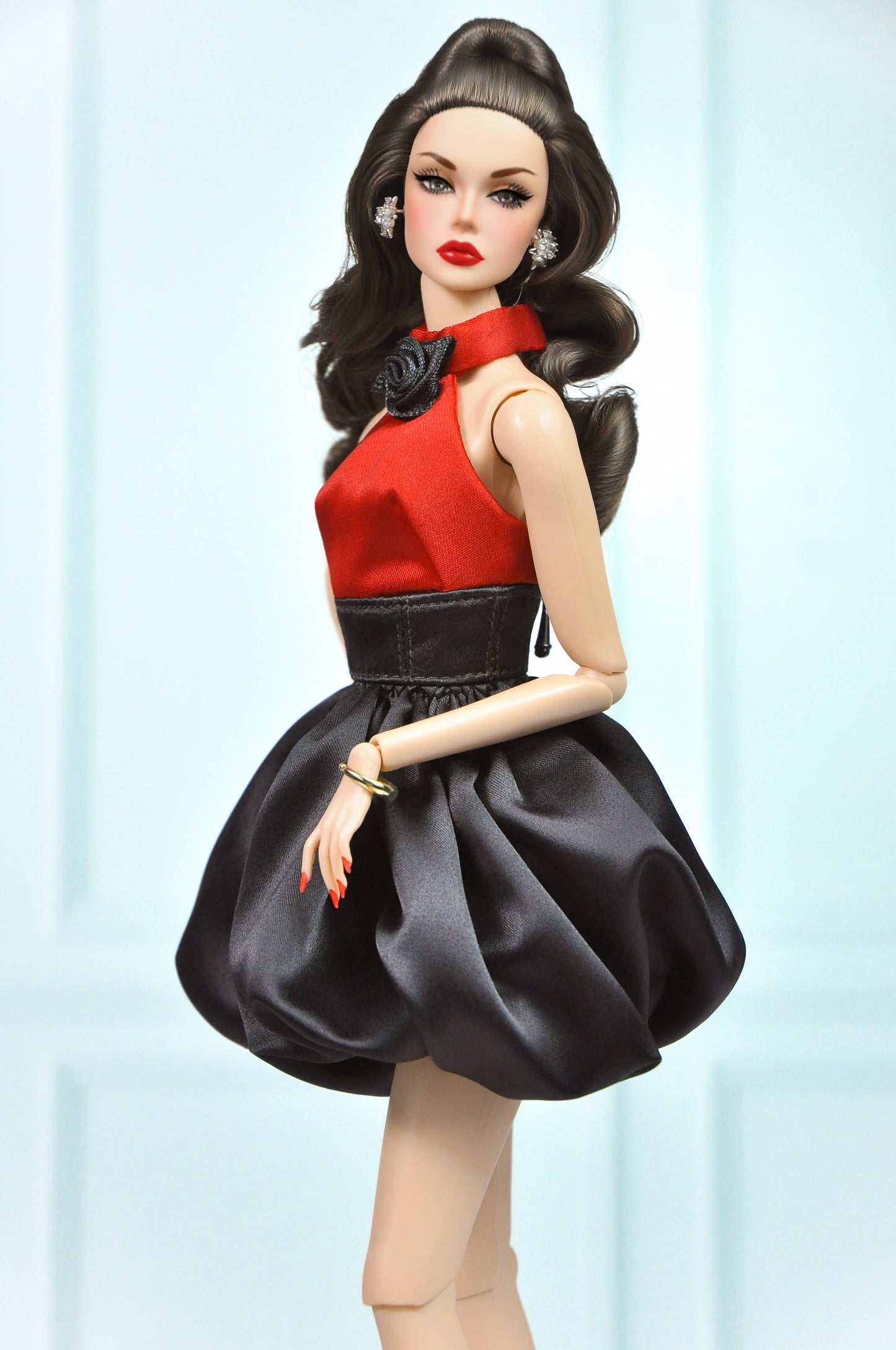 OOAK | Scarlet Noir Cocktail – Doll Cocktail Dress & Coat for Fashion Royalty doll clothes