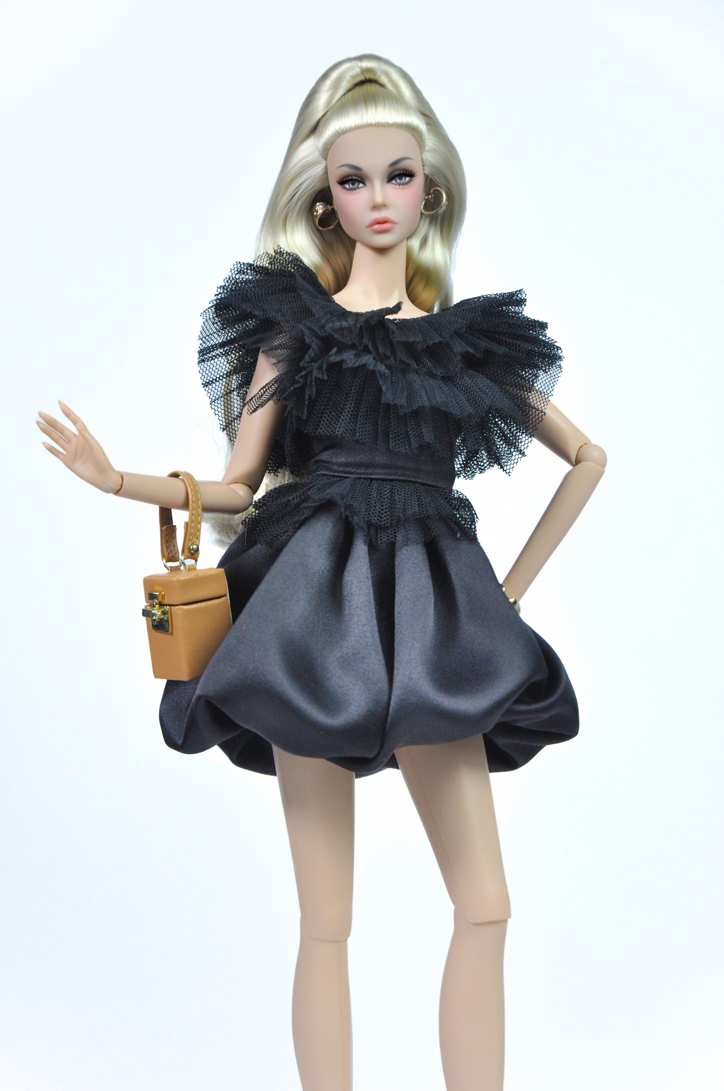 OOAK | Fashion Royalty Black Ruffle Cocktail Doll Mini Dress