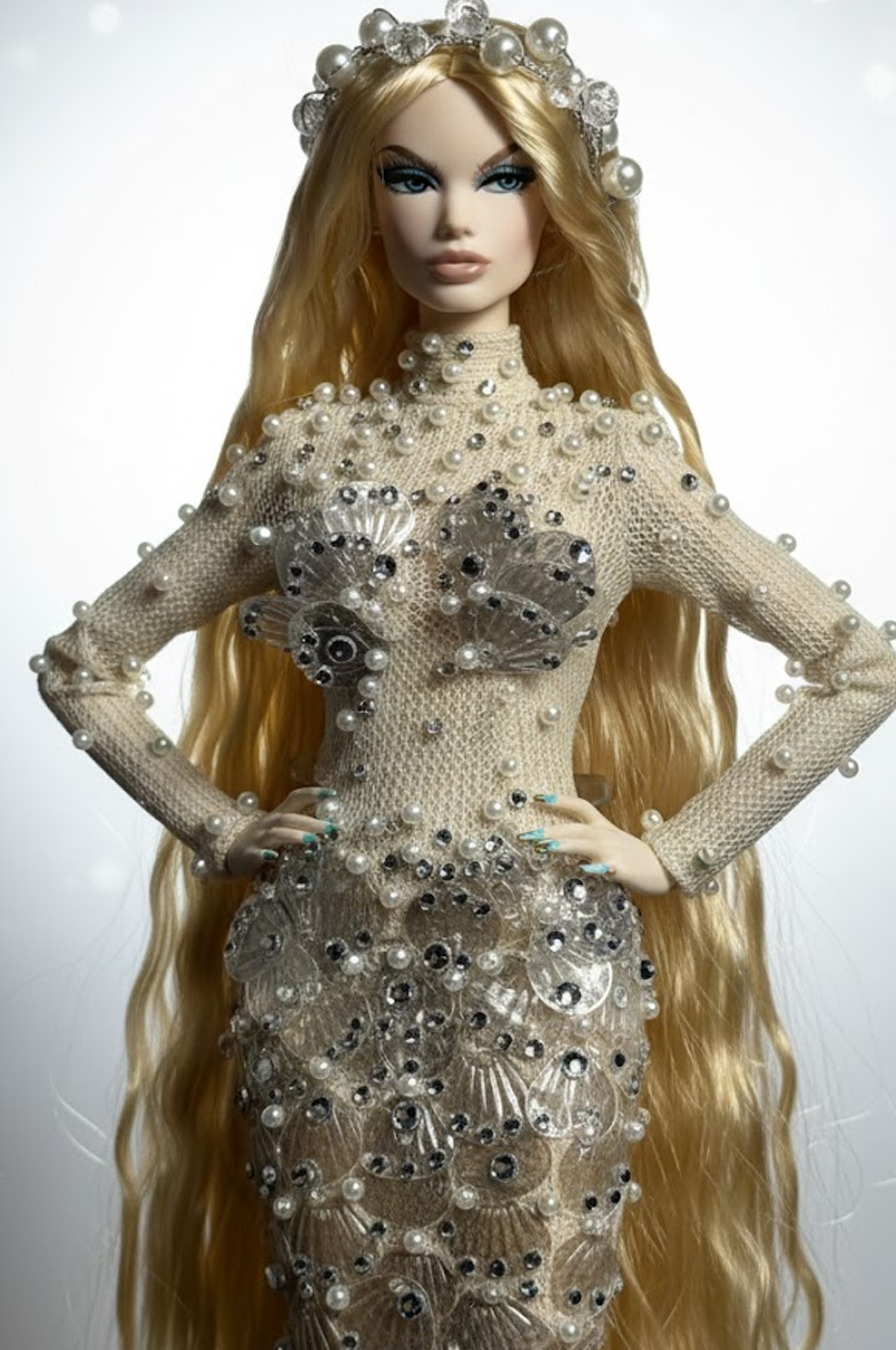 FANTASY | Pearl Siren Gown Set – Fashion Royalty 6.0 Doll Clothes with Zipper Closure | Plastiktiara Couture