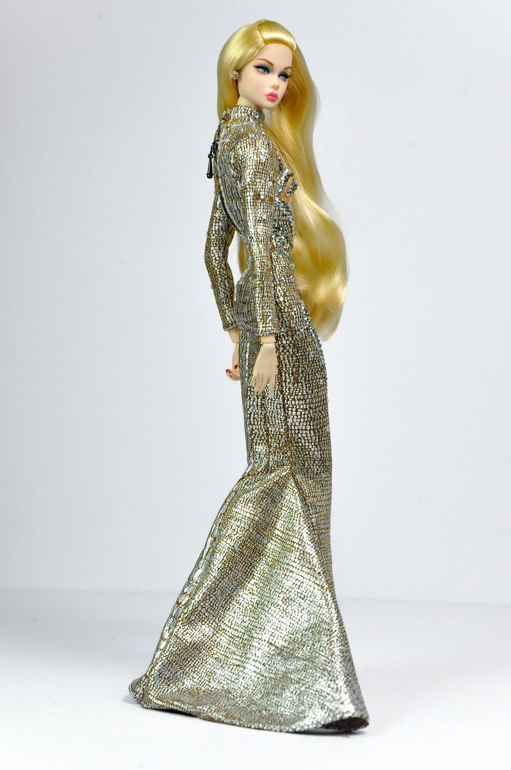 Fashion Royalty Silver Crystal Mermaid Gown – 1/6 Couture Dress