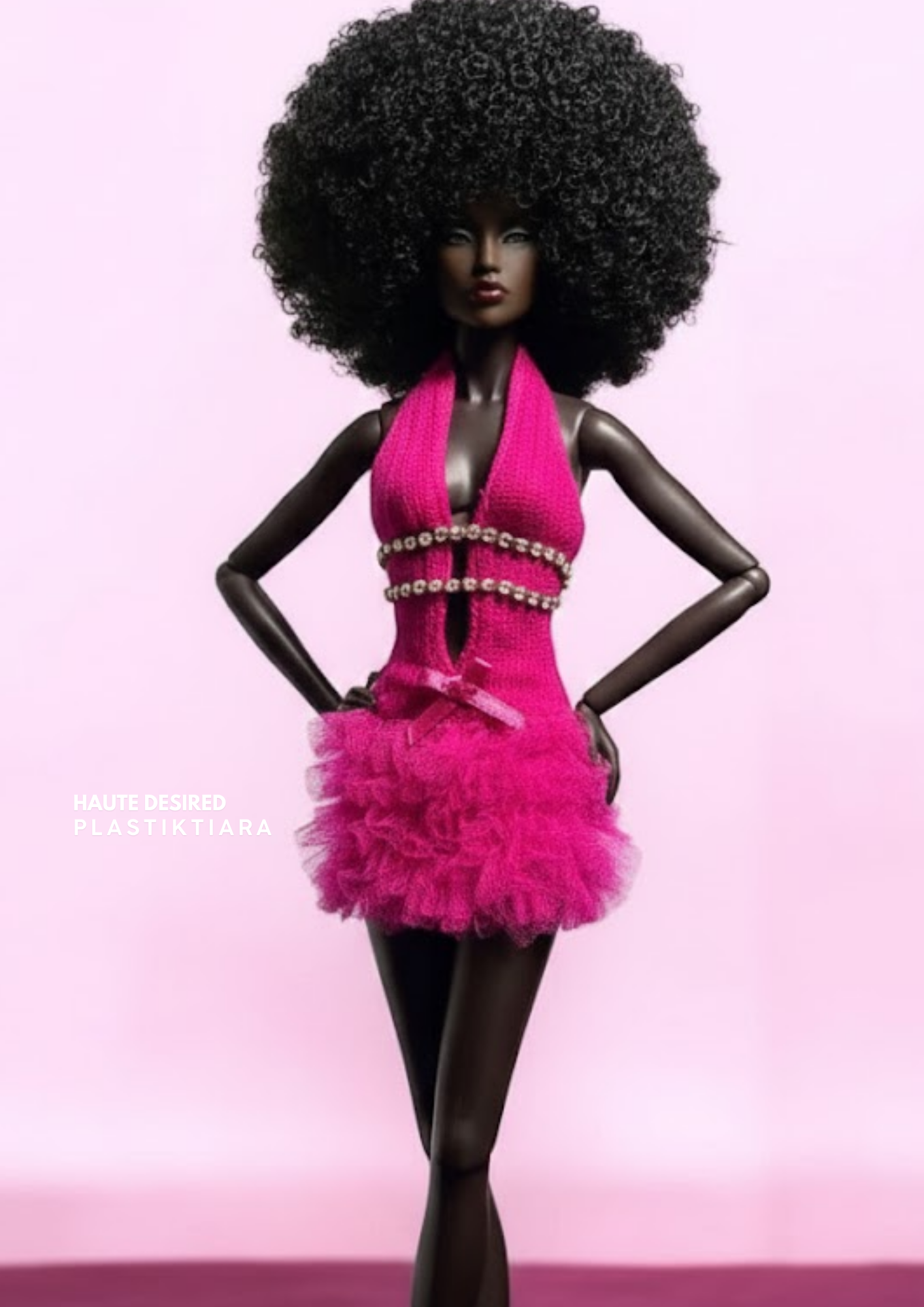 BASIC | Haute Desired Halter Tulle Mini Dress – Fashion Royalty 12” Doll Clothes (Black / Pink)