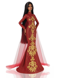 ORDINARY GIRL | Imperial Phoenix Áo Dài Gown — Couture Red & Gold Embroidered Dress with Sheer Cape for Fashion Royalty 6.0 Dolls