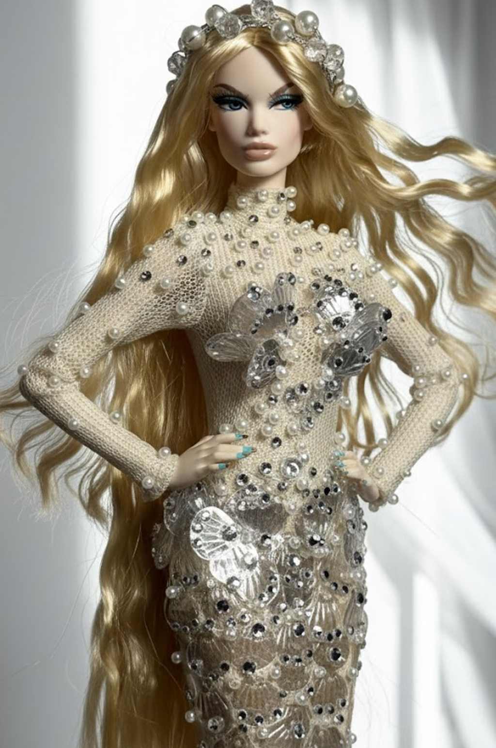 FANTASY | Pearl Siren Gown Set – Fashion Royalty 6.0 Doll Clothes with Zipper Closure | Plastiktiara Couture