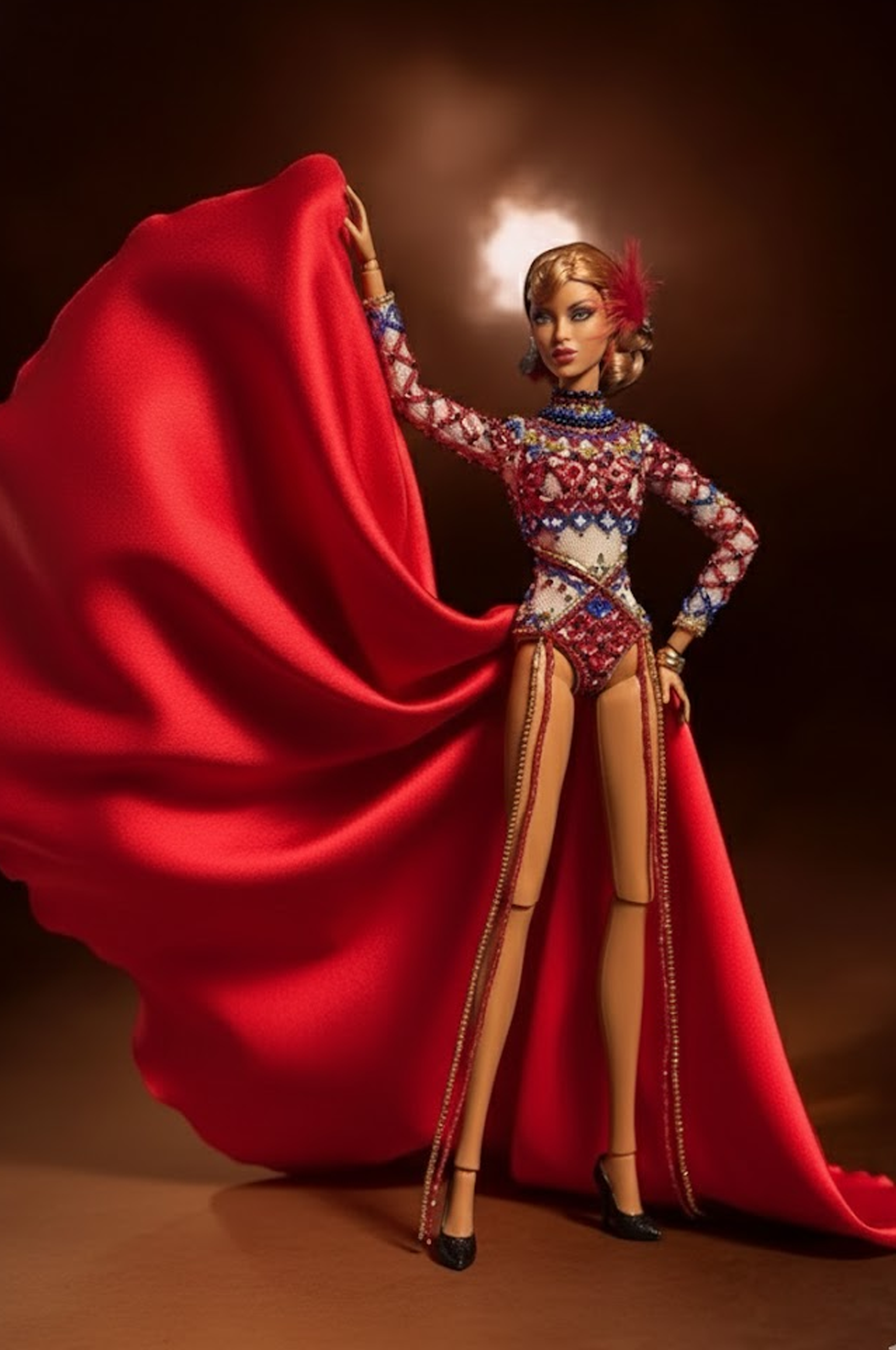 HAUTE | Crimson Spectacle – Couture Bodysuit & Dramatic Cape for 1/6 Scale Fashion Royalty  & Nu FACEDolls