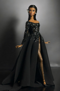 BASIC | Shimmerin’ Black Sequin Gown for Fashion Royalty 6.0 Doll – Off-Shoulder Couture Dress with Dramatic Overskirt