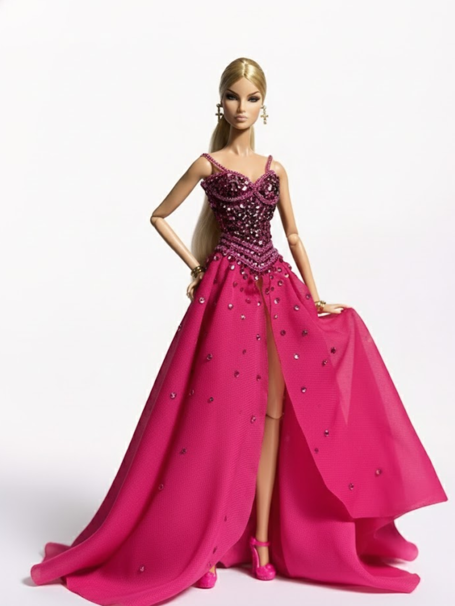 OOAK |Fashion Royalty 1/6 Scale Couture Gown – Fuchsia Beaded Evening Dress | Plastiktiara Birthday Collection