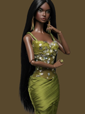 OOAK | Fashion Royalty 1/6 Scale Couture Gown – Olive Sequin Mermaid Dress | Plastiktiara Birthday Collection
