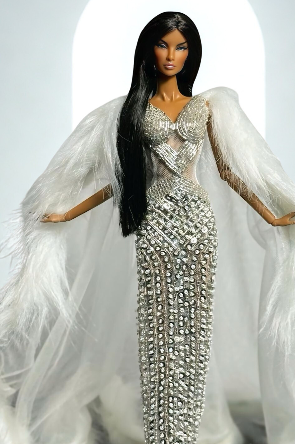 OOAK | Haute Denim Angel Gown – Couture Silver Dress for Fashion Royalty 6.0 Dolls | Plastiktiara