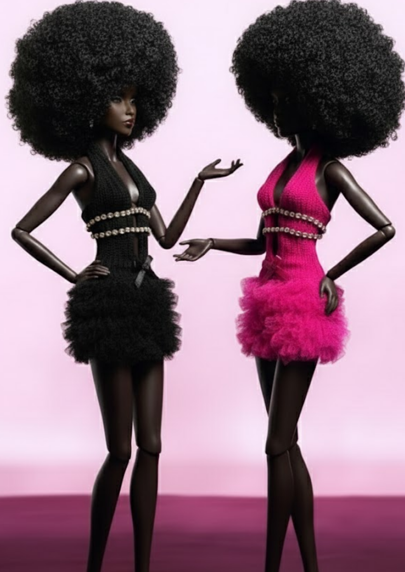 BASIC | Haute Desired Halter Tulle Mini Dress – Fashion Royalty 12” Doll Clothes (Black / Pink)