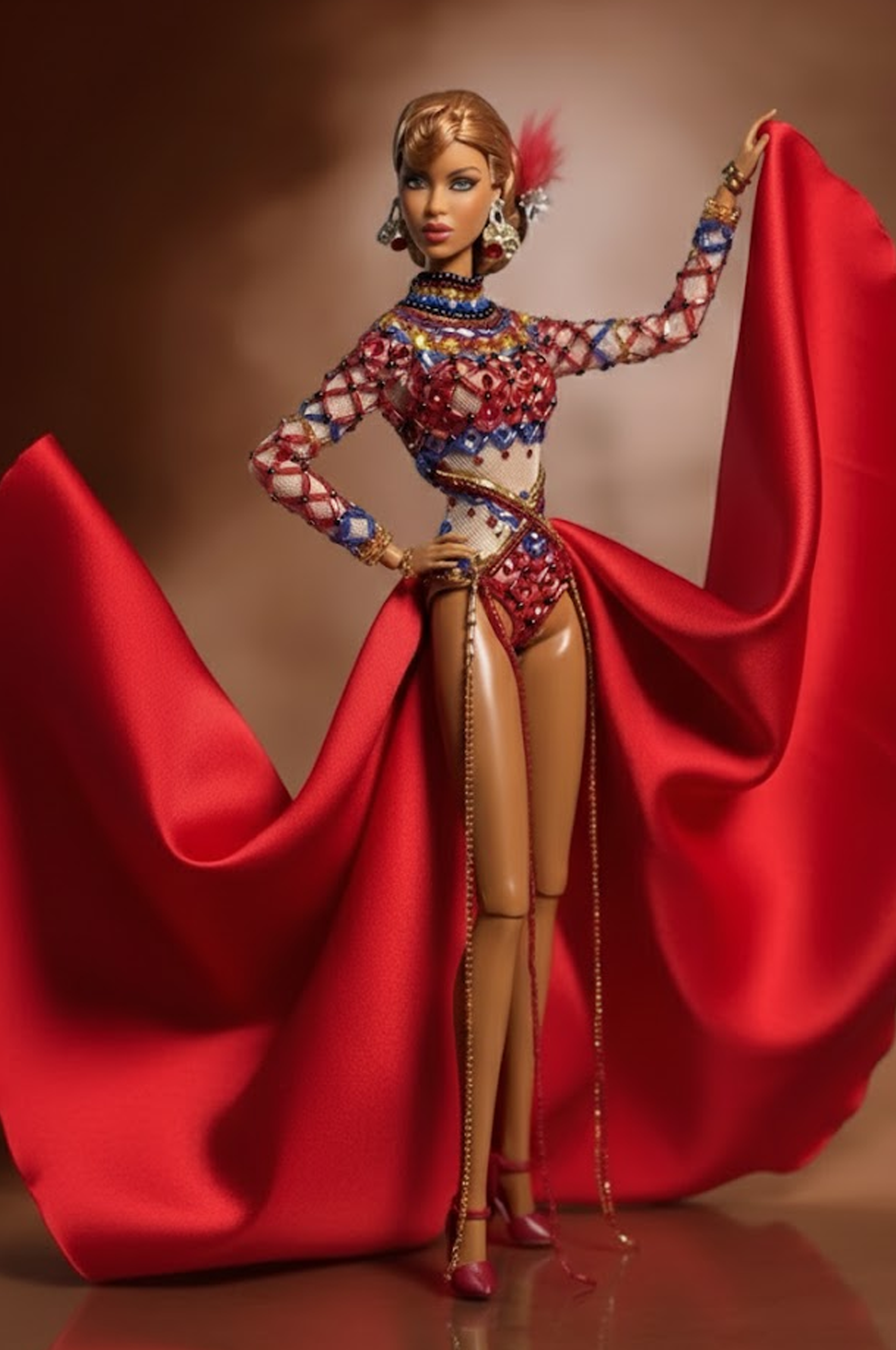 HAUTE | Crimson Spectacle – Couture Bodysuit & Dramatic Cape for 1/6 Scale Fashion Royalty  & Nu FACEDolls