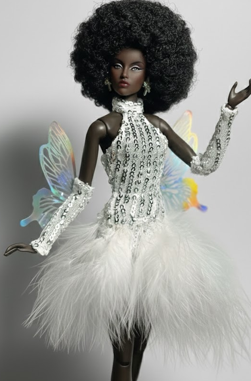 BASIC | Fairylight Sequin Feather Couture Gown for 12” Fashion Dolls Fashion Royalty doll clothes