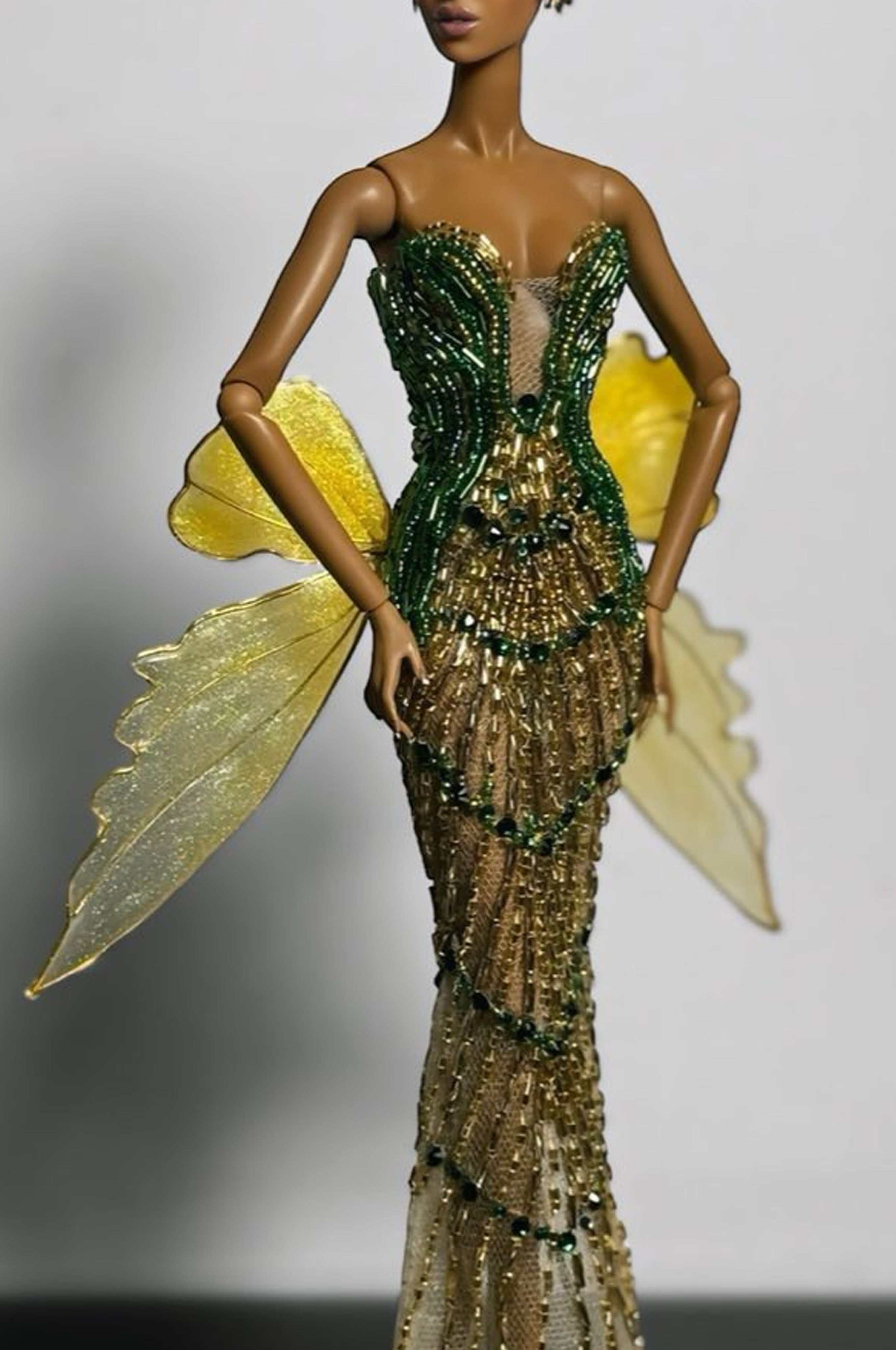 HAUTE | Emerald Gilded Fairy Gown  Luxury Couture Dress for Fashion Royalty doll clothes