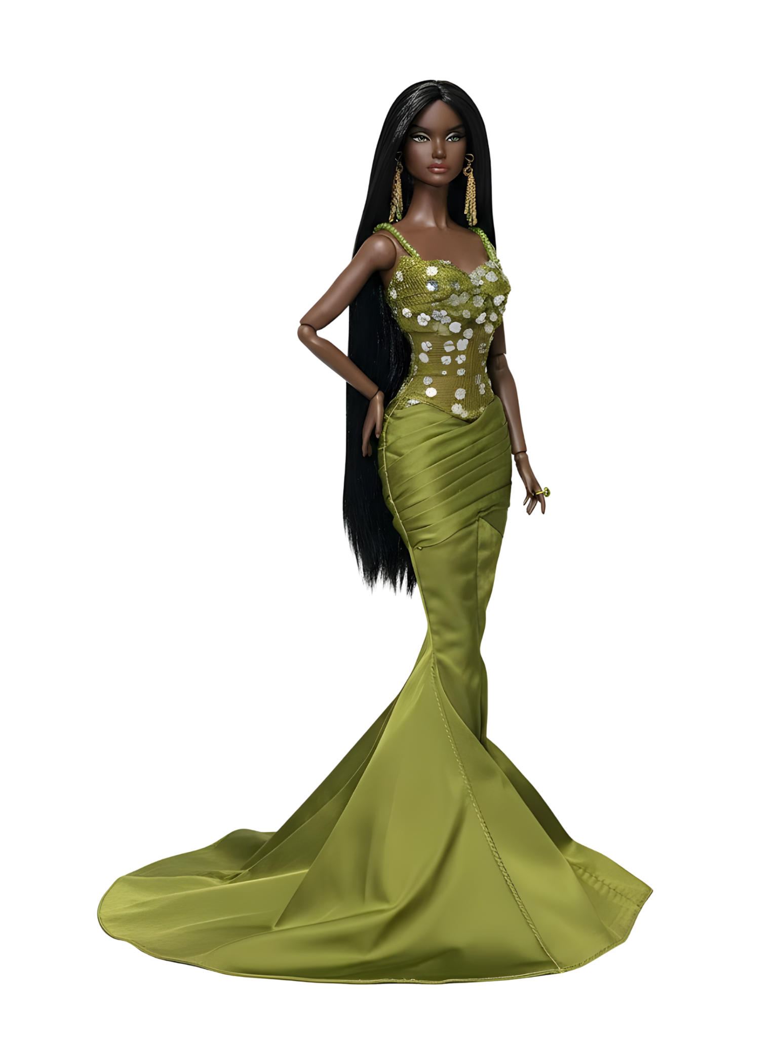OOAK | Fashion Royalty 1/6 Scale Couture Gown – Olive Sequin Mermaid Dress | Plastiktiara Birthday Collection