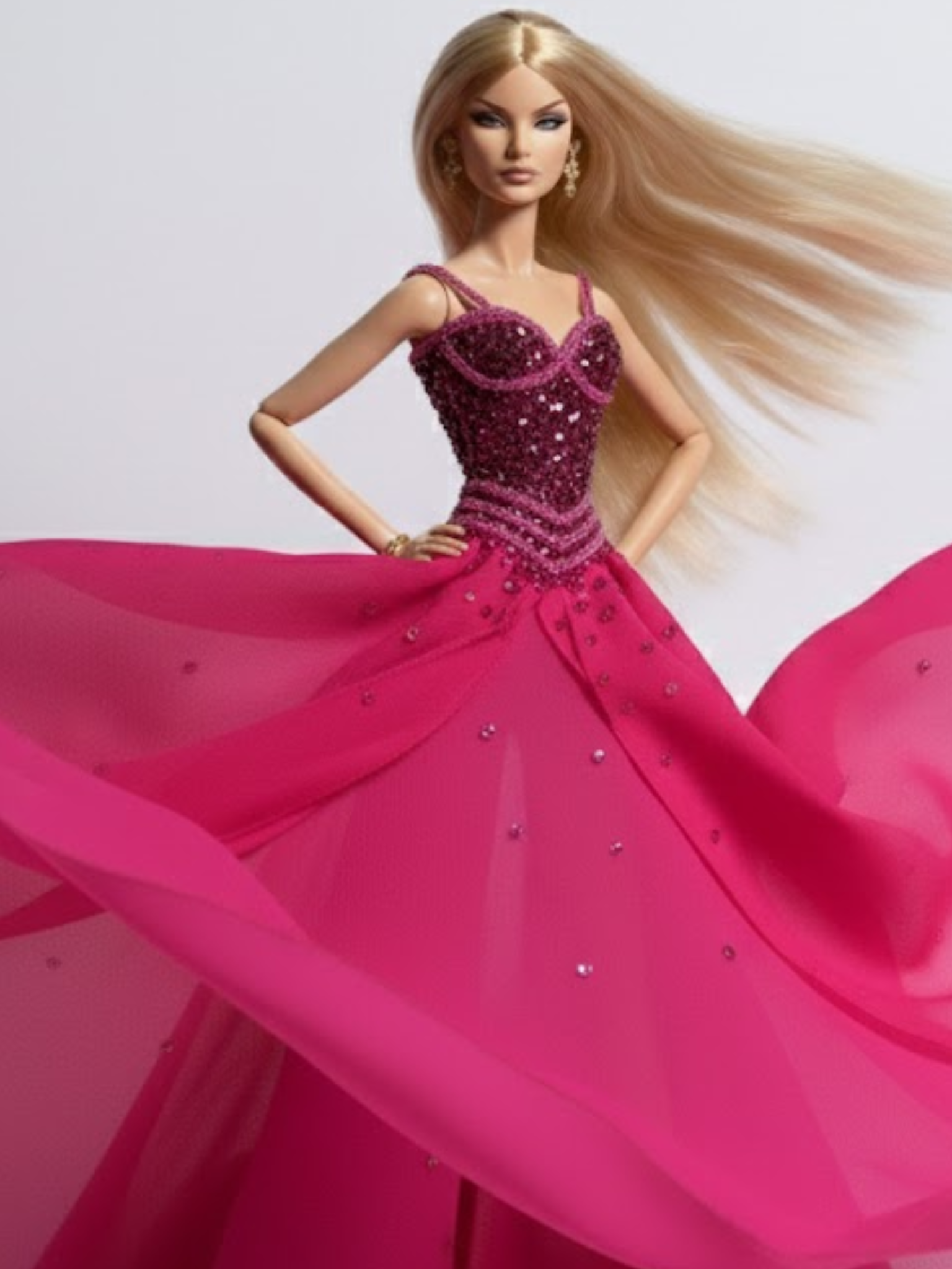 OOAK |Fashion Royalty 1/6 Scale Couture Gown – Fuchsia Beaded Evening Dress | Plastiktiara Birthday Collection