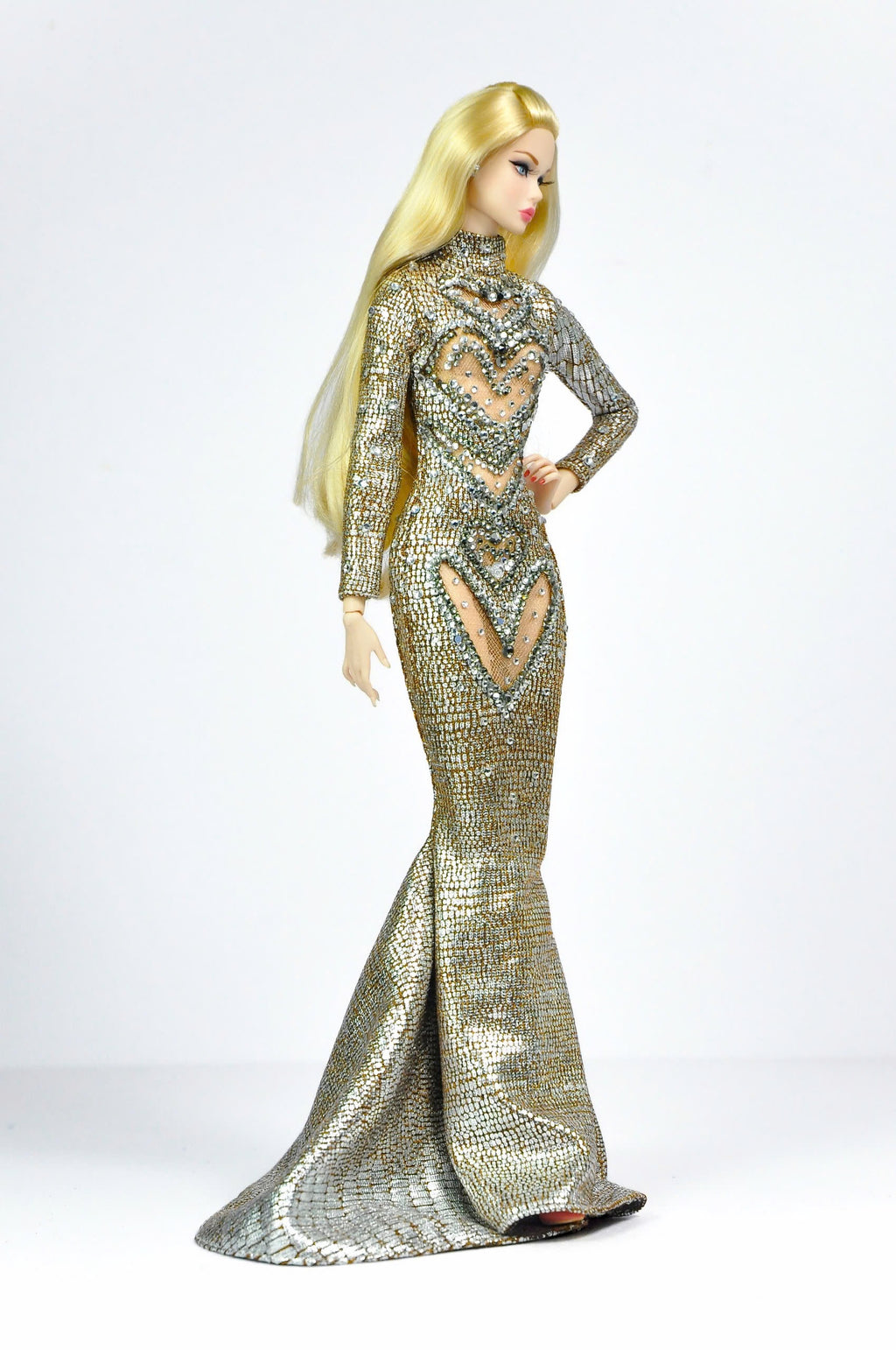 Fashion Royalty Silver Crystal Mermaid Gown – 1/6 Couture Dress