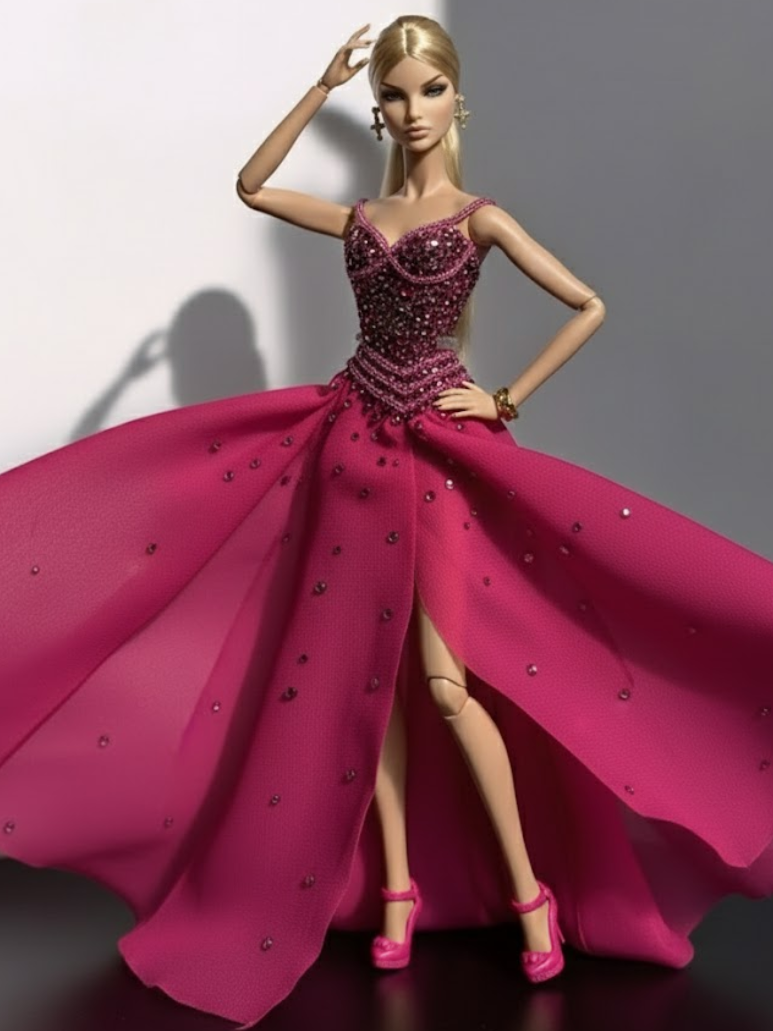 OOAK |Fashion Royalty 1/6 Scale Couture Gown – Fuchsia Beaded Evening Dress | Plastiktiara Birthday Collection