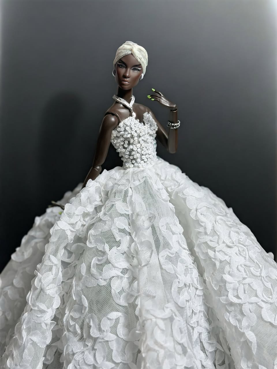 HAUTE | SYMBOLIC WHITE - Beading bodice with ruffle bottom evening gown for Fashion Royalty doll clothes FR 6.0