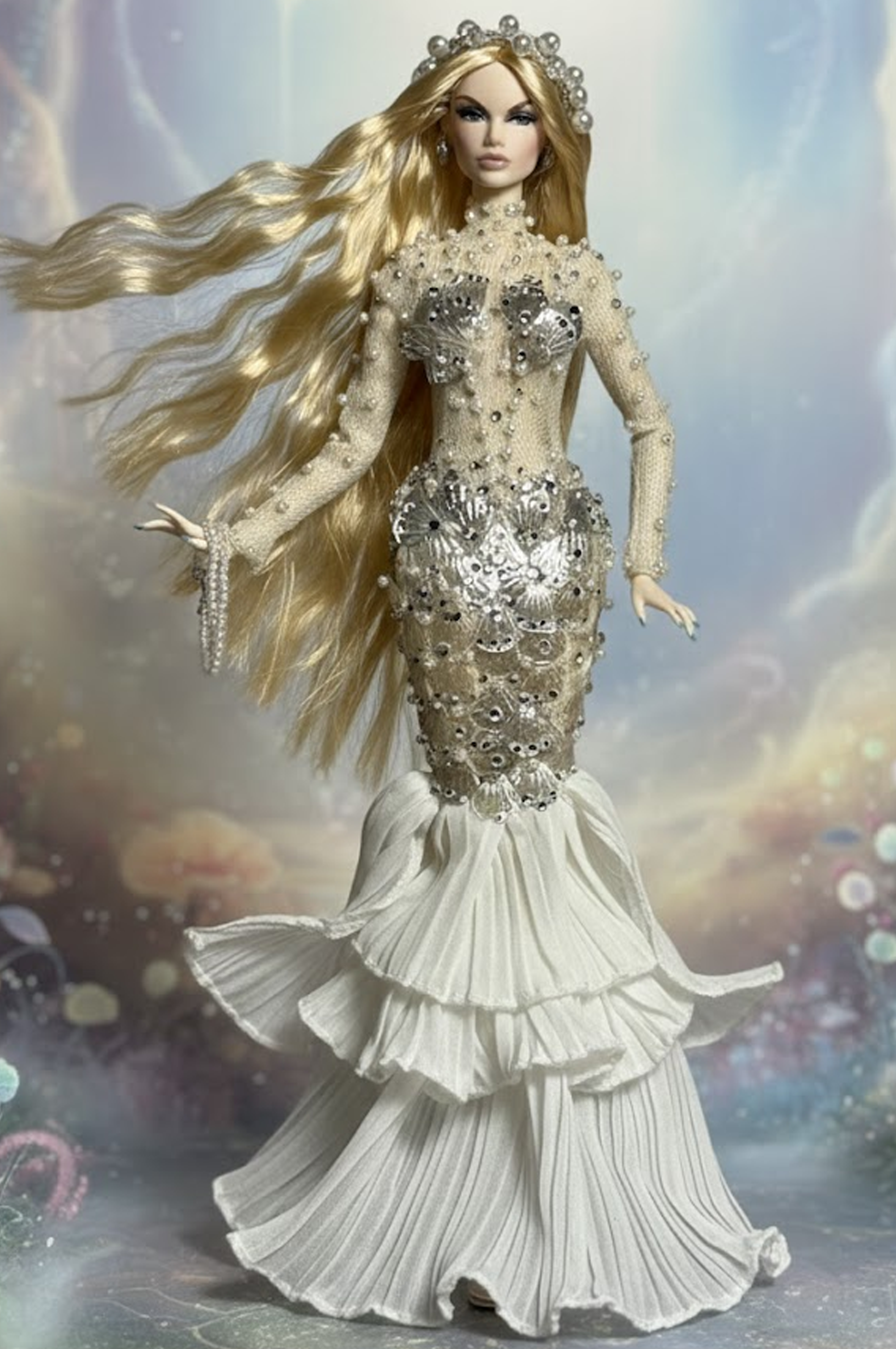 FANTASY | Pearl Siren Gown Set – Fashion Royalty 6.0 Doll Clothes with Zipper Closure | Plastiktiara Couture