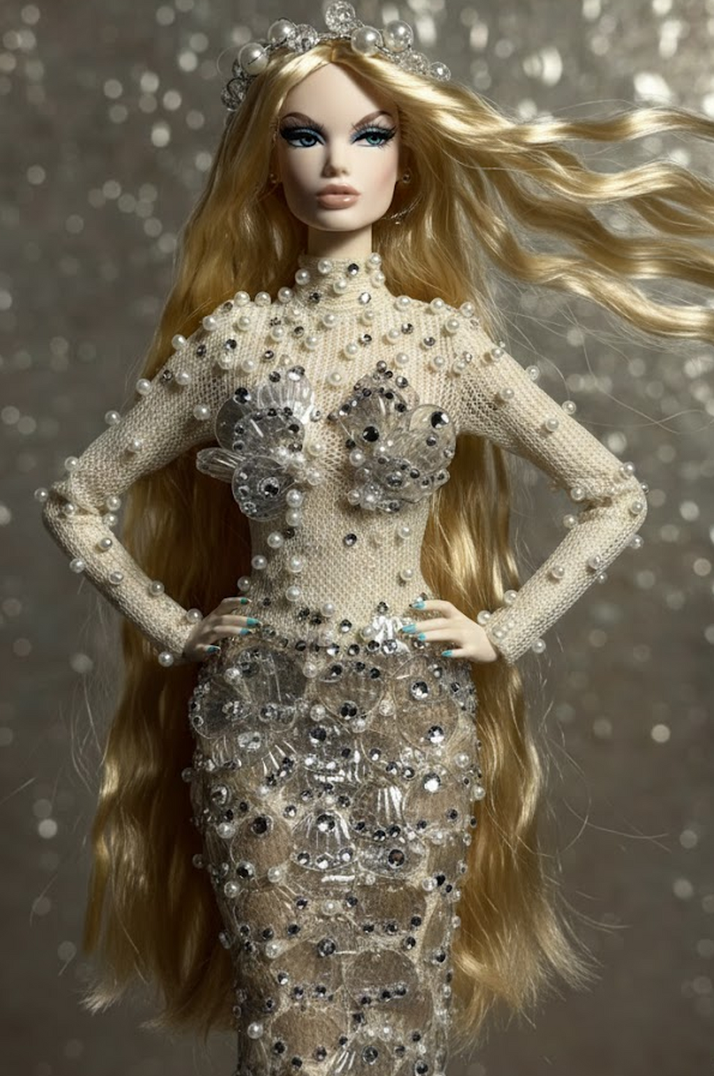 FANTASY | Pearl Siren Gown Set – Fashion Royalty 6.0 Doll Clothes with Zipper Closure | Plastiktiara Couture