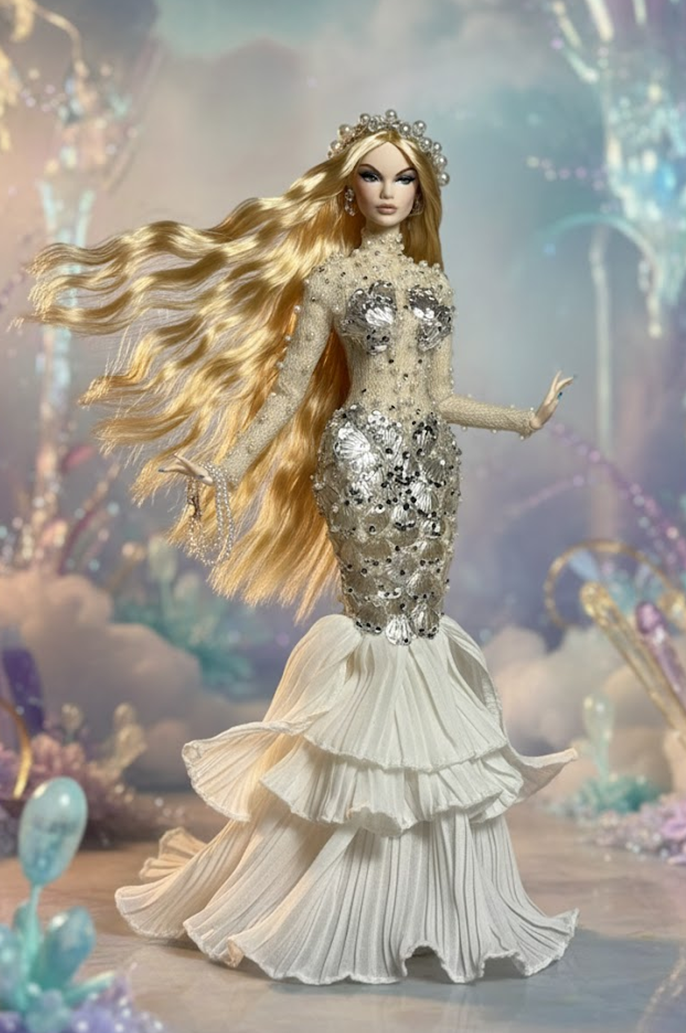 FANTASY | Pearl Siren Gown Set – Fashion Royalty 6.0 Doll Clothes with Zipper Closure | Plastiktiara Couture
