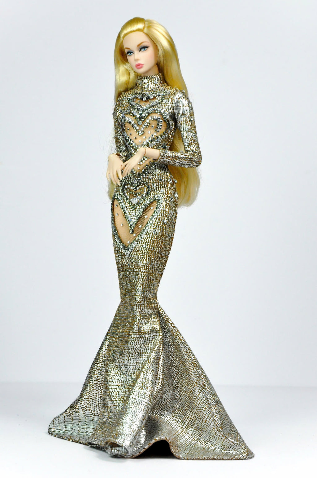 Fashion Royalty Silver Crystal Mermaid Gown – 1/6 Couture Dress