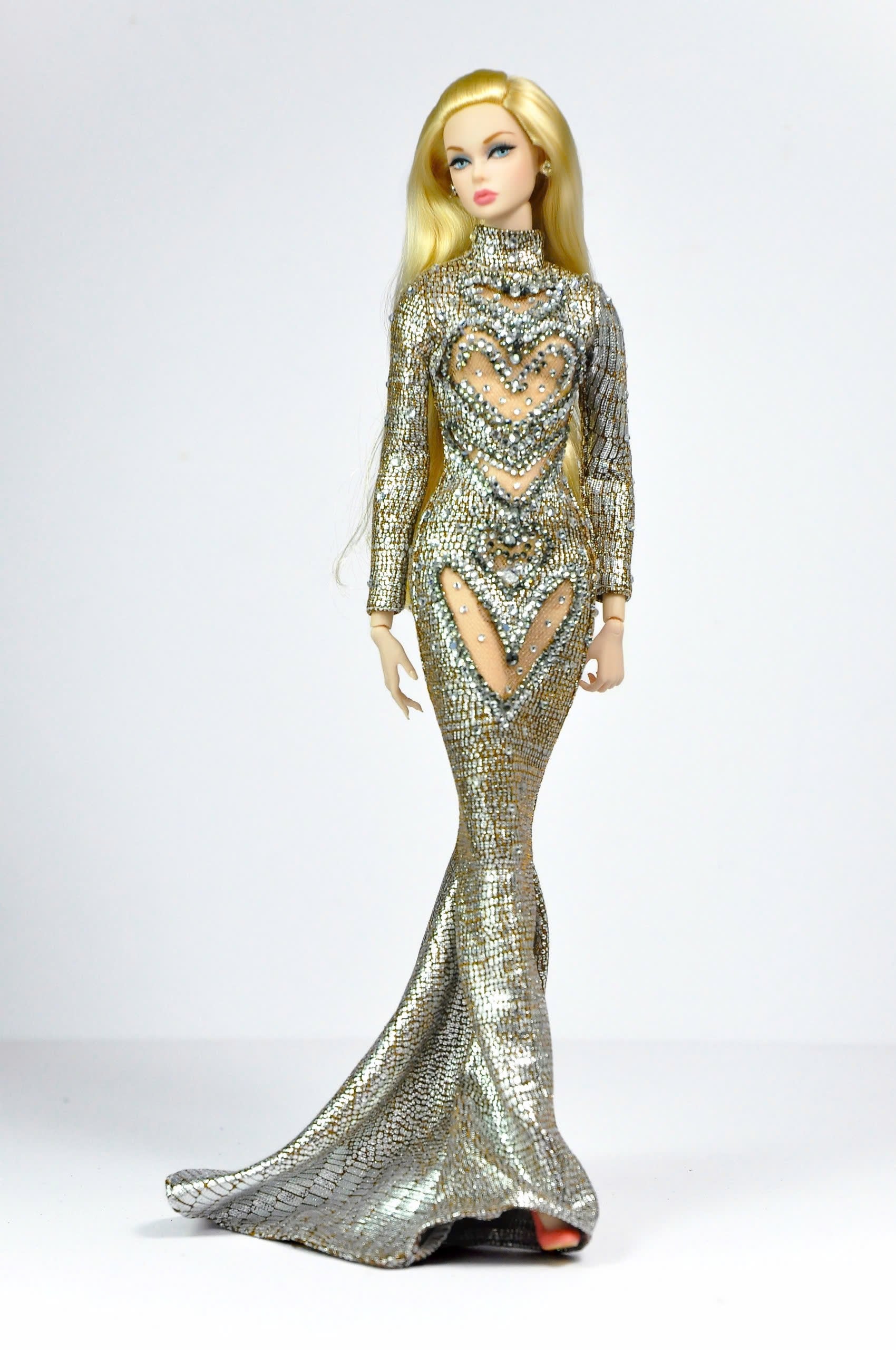 Fashion Royalty Silver Crystal Mermaid Gown – 1/6 Couture Dress