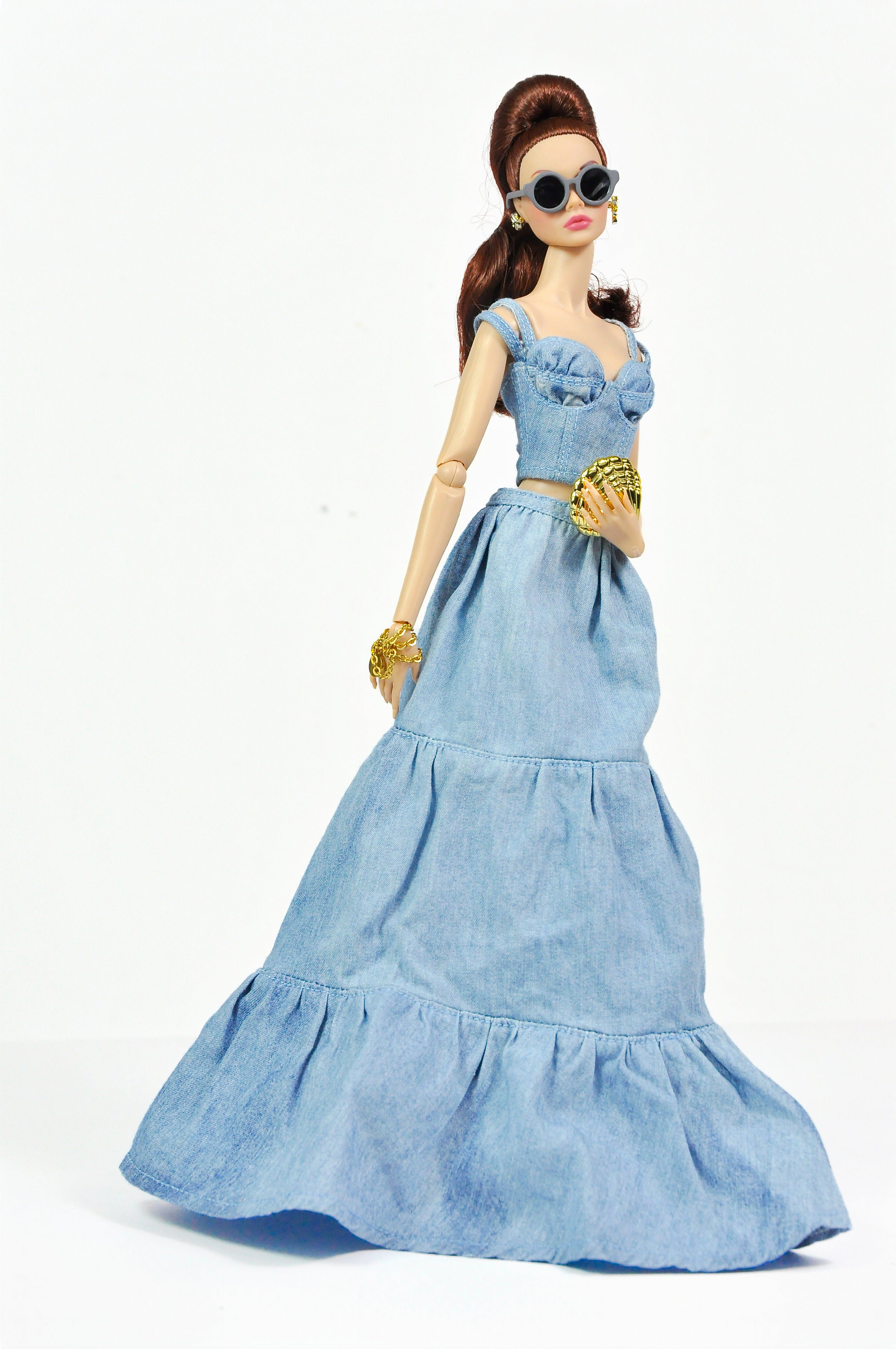 DENIM FEVER | Denim Bustier & Maxi Skirt Set for Fashion Royalty Dolls | 1/6 Scale Doll Clothes