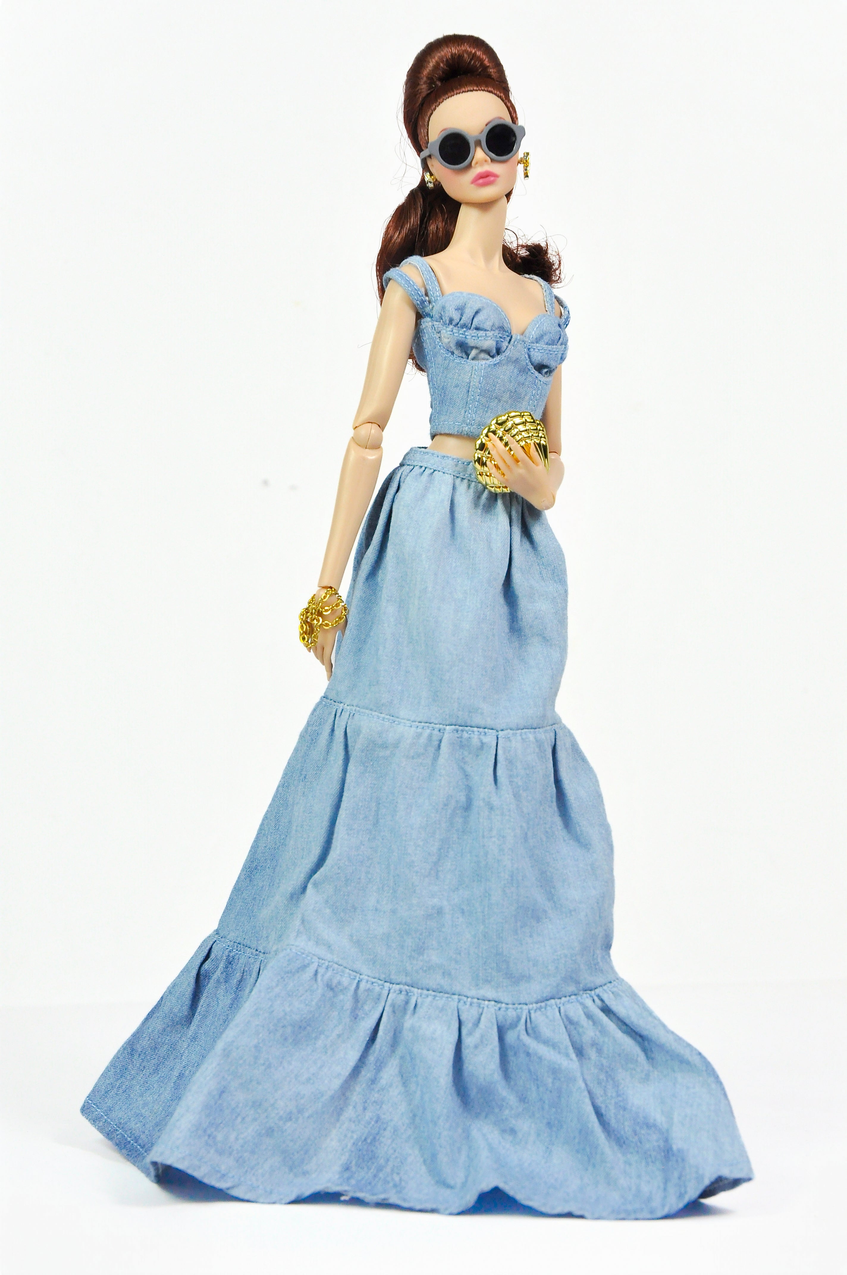 DENIM FEVER | Denim Bustier & Maxi Skirt Set for Fashion Royalty Dolls | 1/6 Scale Doll Clothes