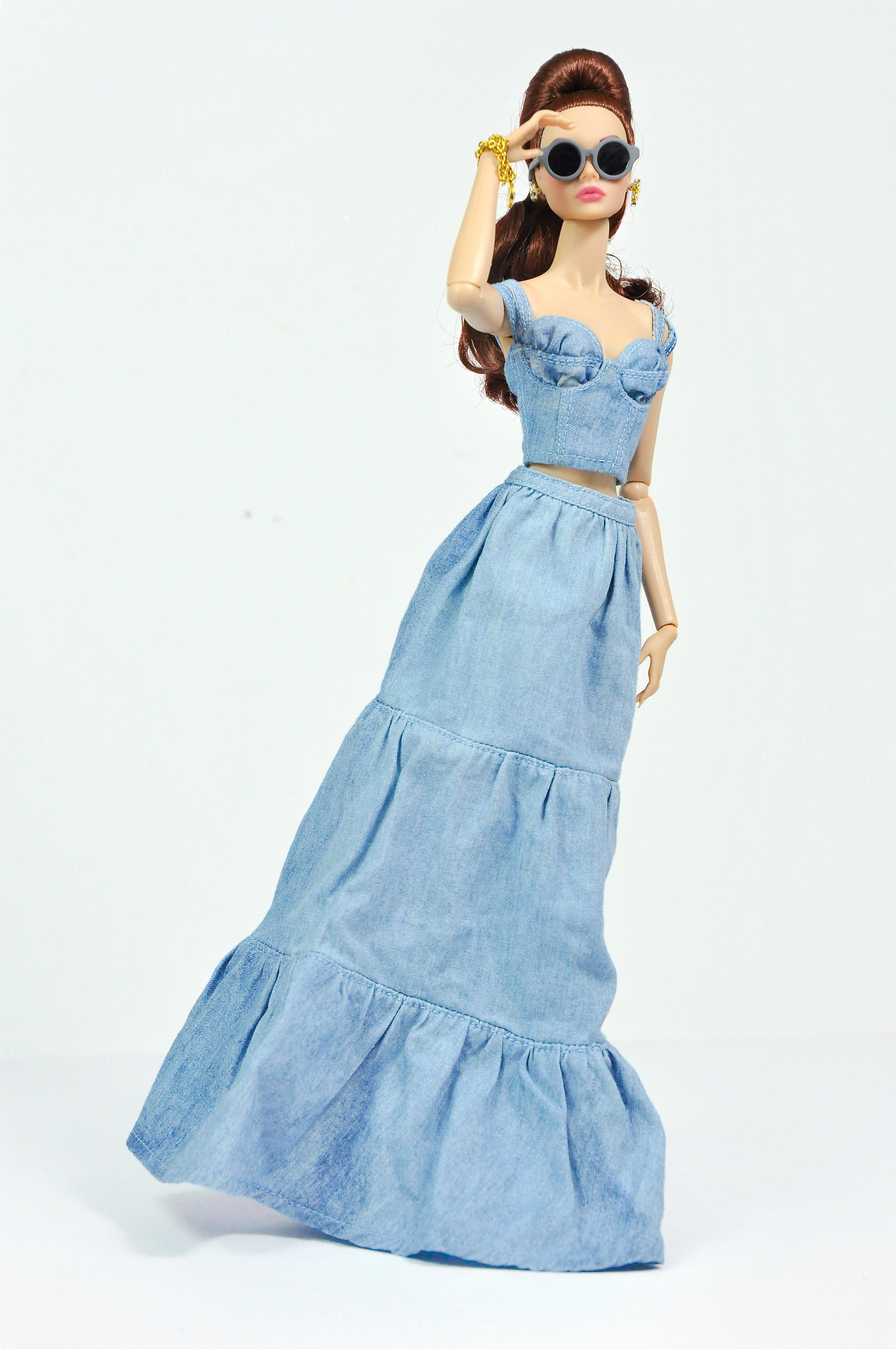 DENIM FEVER | Denim Bustier & Maxi Skirt Set for Fashion Royalty Dolls | 1/6 Scale Doll Clothes