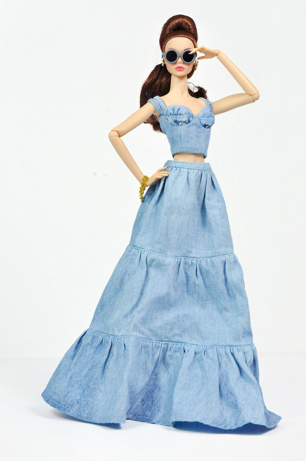 DENIM FEVER | Denim Bustier & Maxi Skirt Set for Fashion Royalty Dolls | 1/6 Scale Doll Clothes