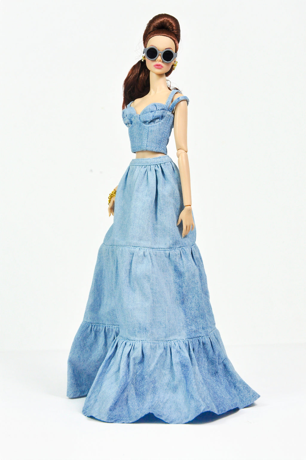 DENIM FEVER | Denim Bustier & Maxi Skirt Set for Fashion Royalty Dolls | 1/6 Scale Doll Clothes