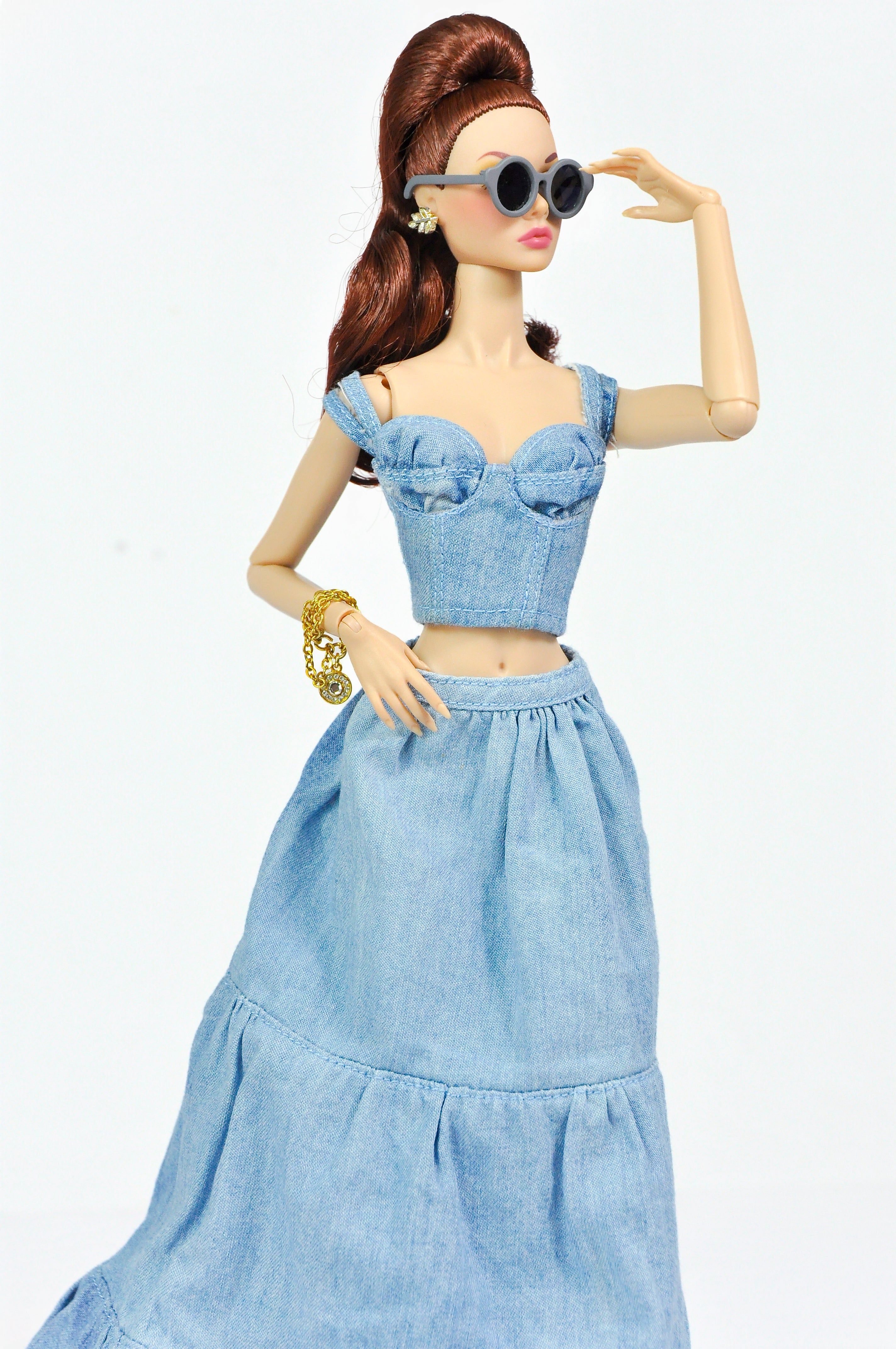 DENIM FEVER | Denim Bustier & Maxi Skirt Set for Fashion Royalty Dolls | 1/6 Scale Doll Clothes