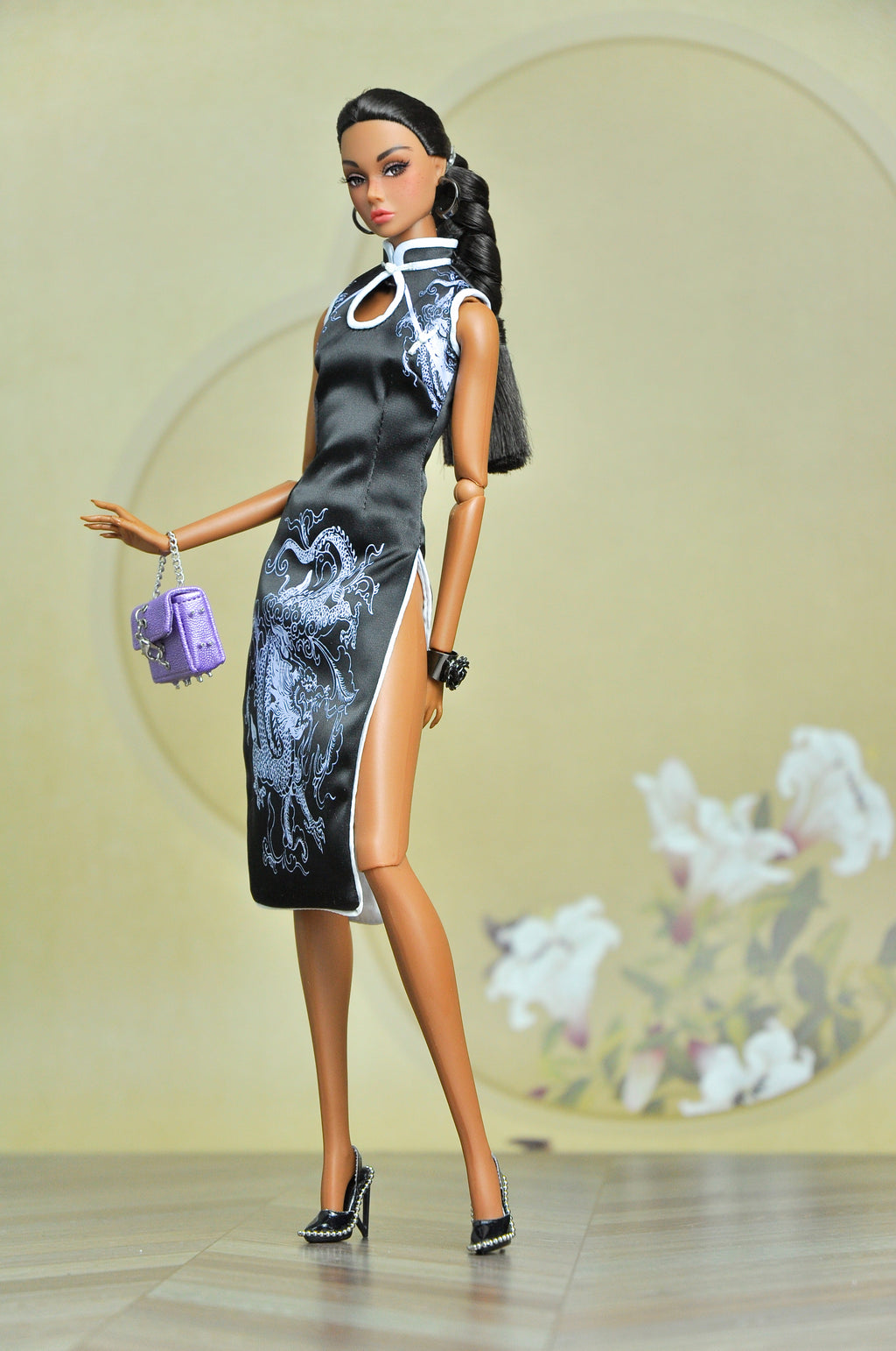 BASIC | Midnight Dragon Qipao Dress – 1/6 Scale Doll Couture for Fashion Royalty doll clothes