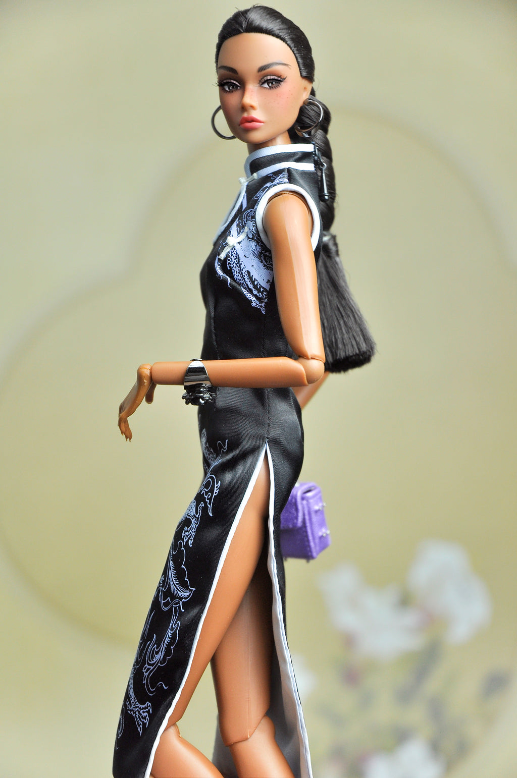 BASIC | Midnight Dragon Qipao Dress – 1/6 Scale Doll Couture for Fashion Royalty doll clothes