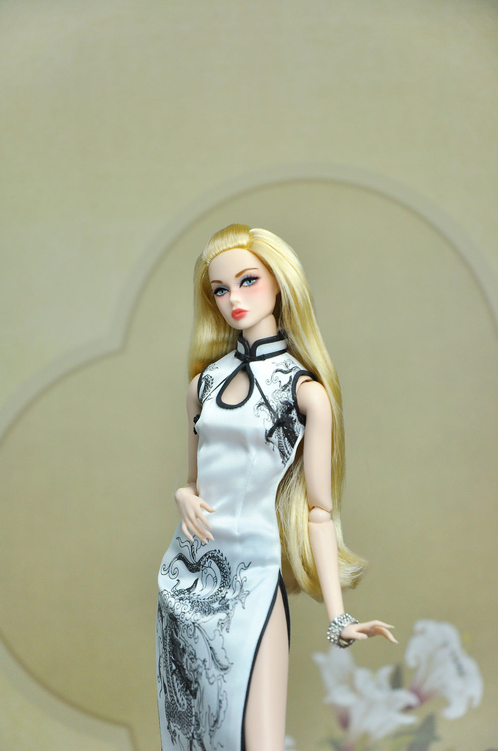BASIC | Midnight Dragon Qipao Dress – 1/6 Scale Doll Couture for Fashion Royalty doll clothes