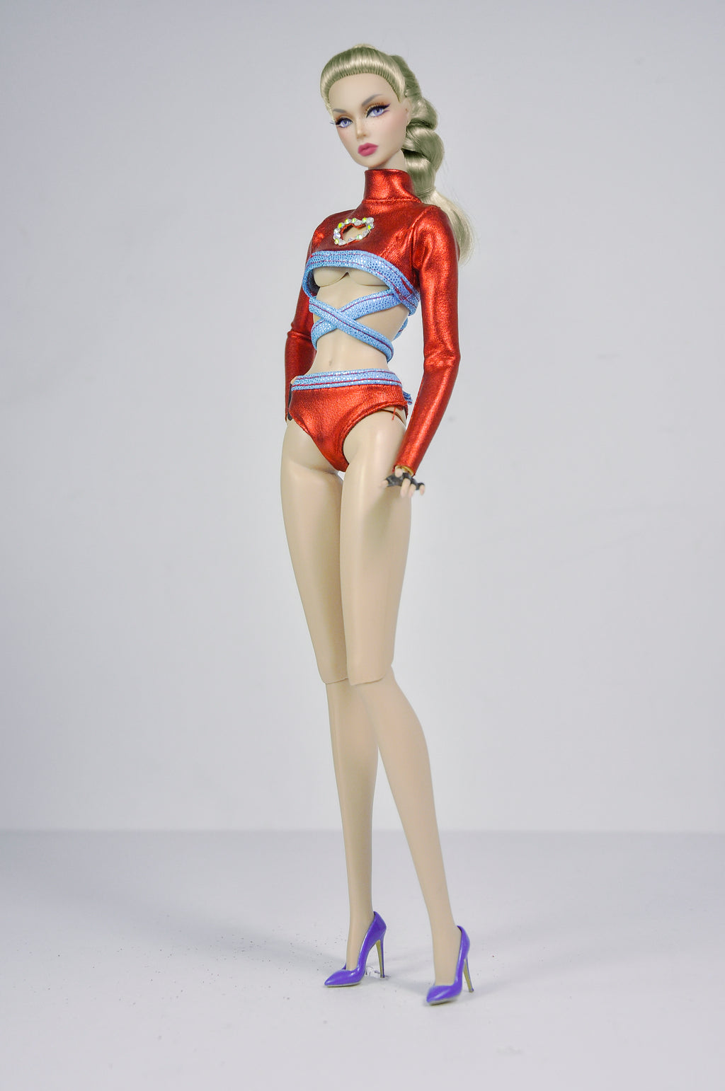 BASIC | Red Heart Cut-Out Top & Flared Jeans Set – Fashion Royalty 6.0 Doll Clothes | Handmade 1/6 Scale Outfit by Plastik Tiara