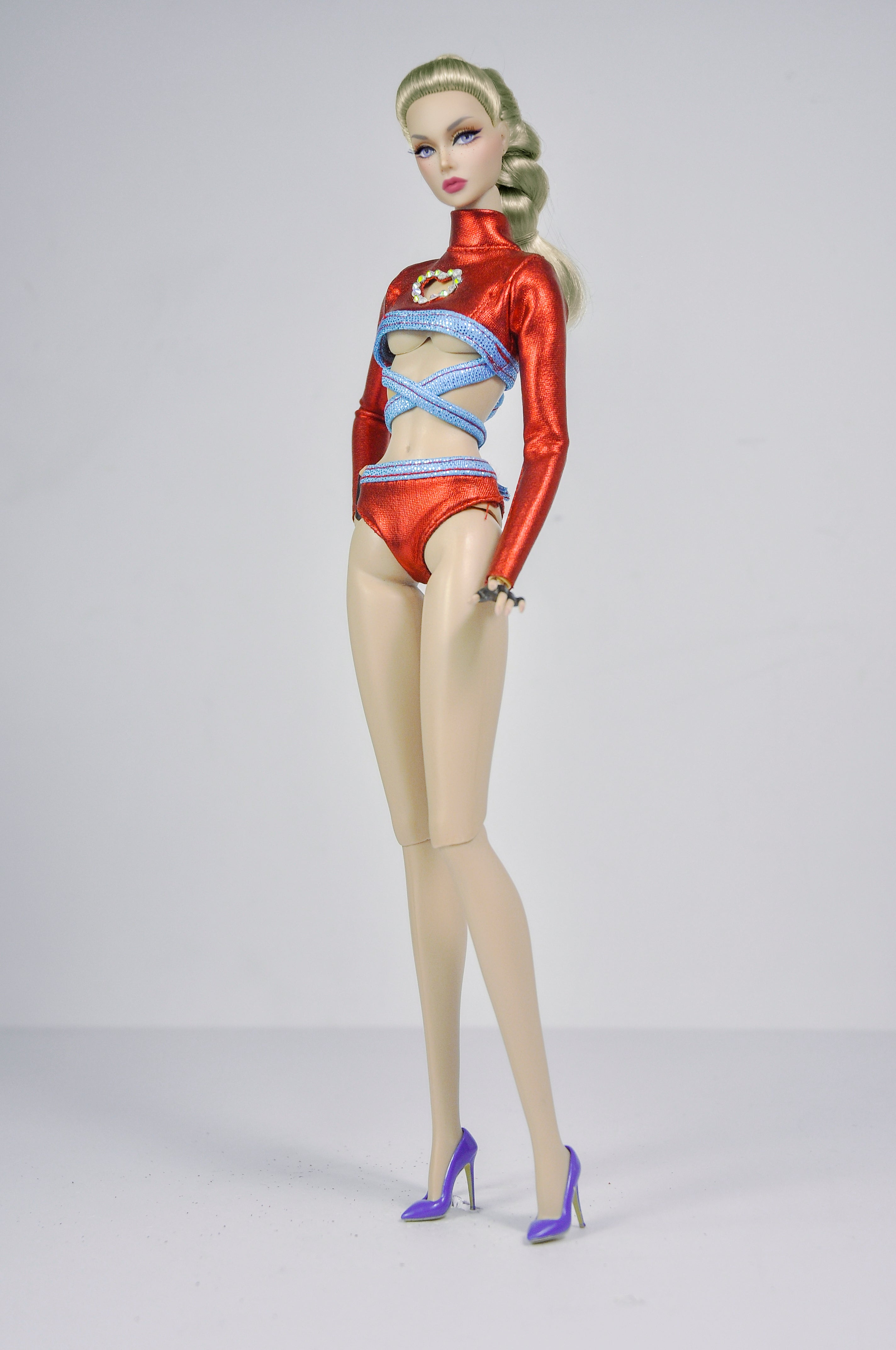 BASIC | Red Heart Cut-Out Top & Flared Jeans Set – Fashion Royalty 6.0 Doll Clothes | Handmade 1/6 Scale Outfit by Plastik Tiara