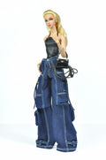 DENIM DIVA | Urban Chic Cargo Set – Fashion Royalty 6.0 Doll Clothes | Black Halter Top & Wide-Leg Denim Pants