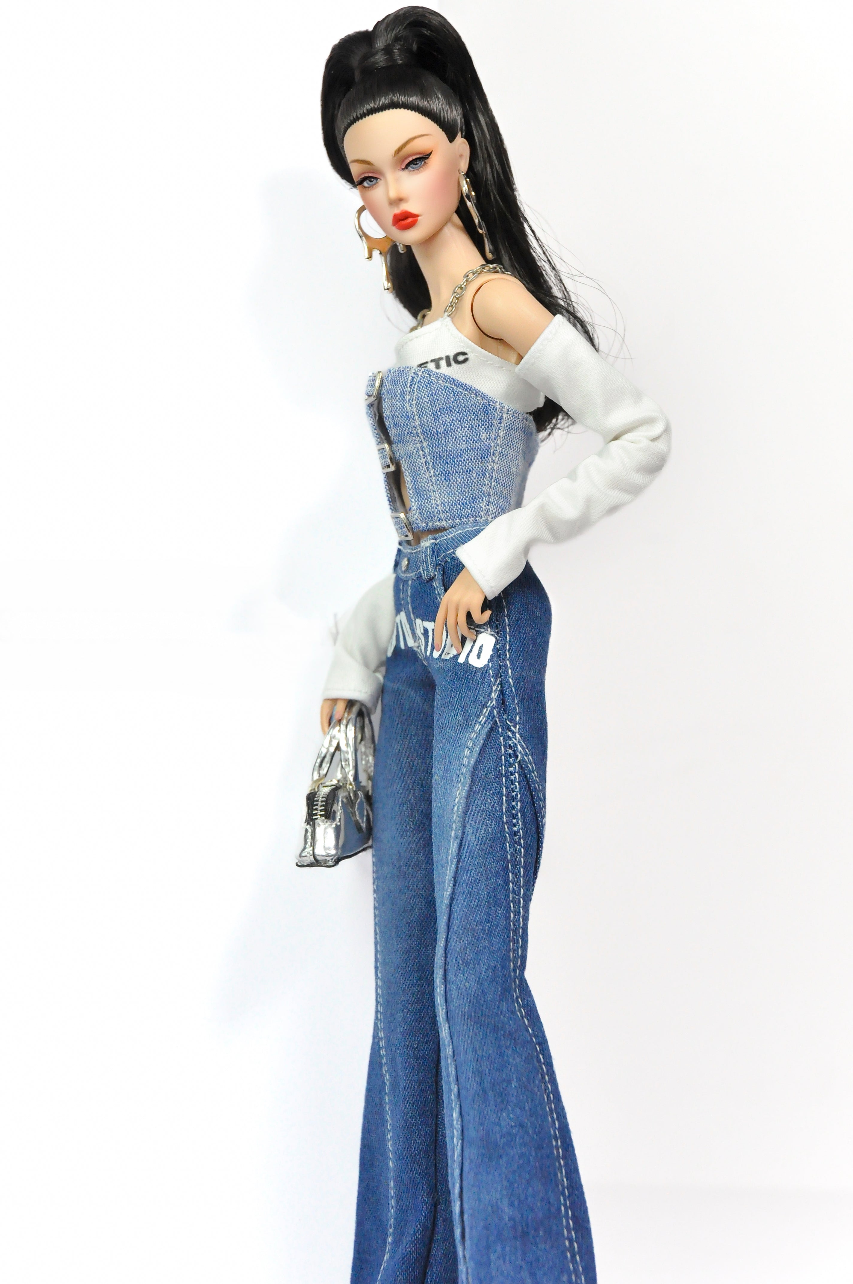 DEMIM DIVA | Deposit only - Denim Diva Buckle Crop Top & Flare Jeans Set – Fashion Royalty 6.0 Doll Clothes | Plastiktiara