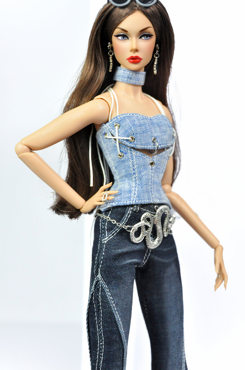 DENIM DIVA | Silver Snake Chain Belt – Fashion Royalty 6.0 Doll Accessory | 1/6 Scale Doll Belt | Plastiktiara