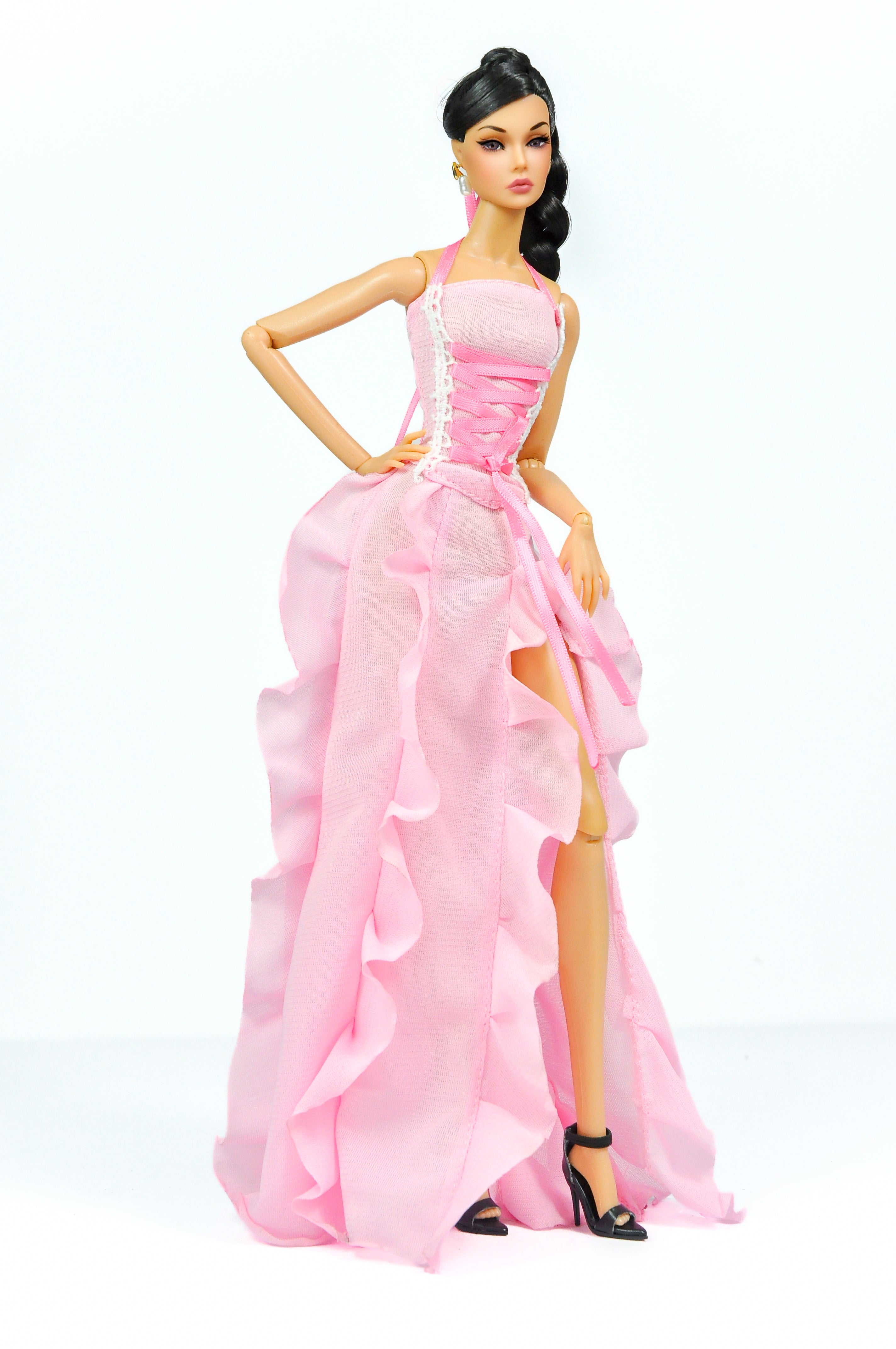 ORDINARY GIRLS | Pink Ruffled Corset Gown – Fashion Royalty 6.0 Scale Doll Clothes – Zipper Back Evening Dress by Plastiktiara