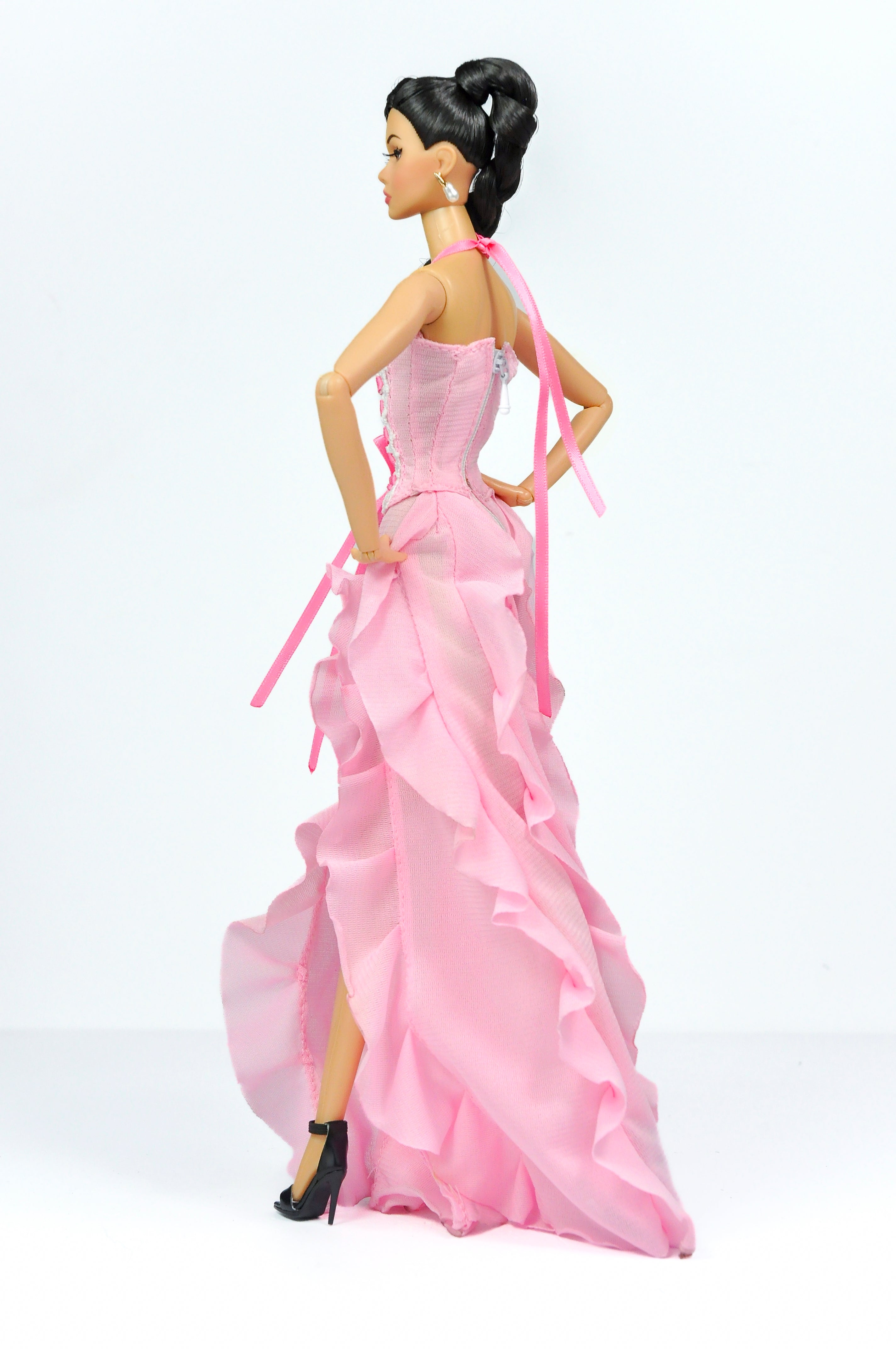 ORDINARY GIRLS | Pink Ruffled Corset Gown – Fashion Royalty 6.0 Scale Doll Clothes – Zipper Back Evening Dress by Plastiktiara