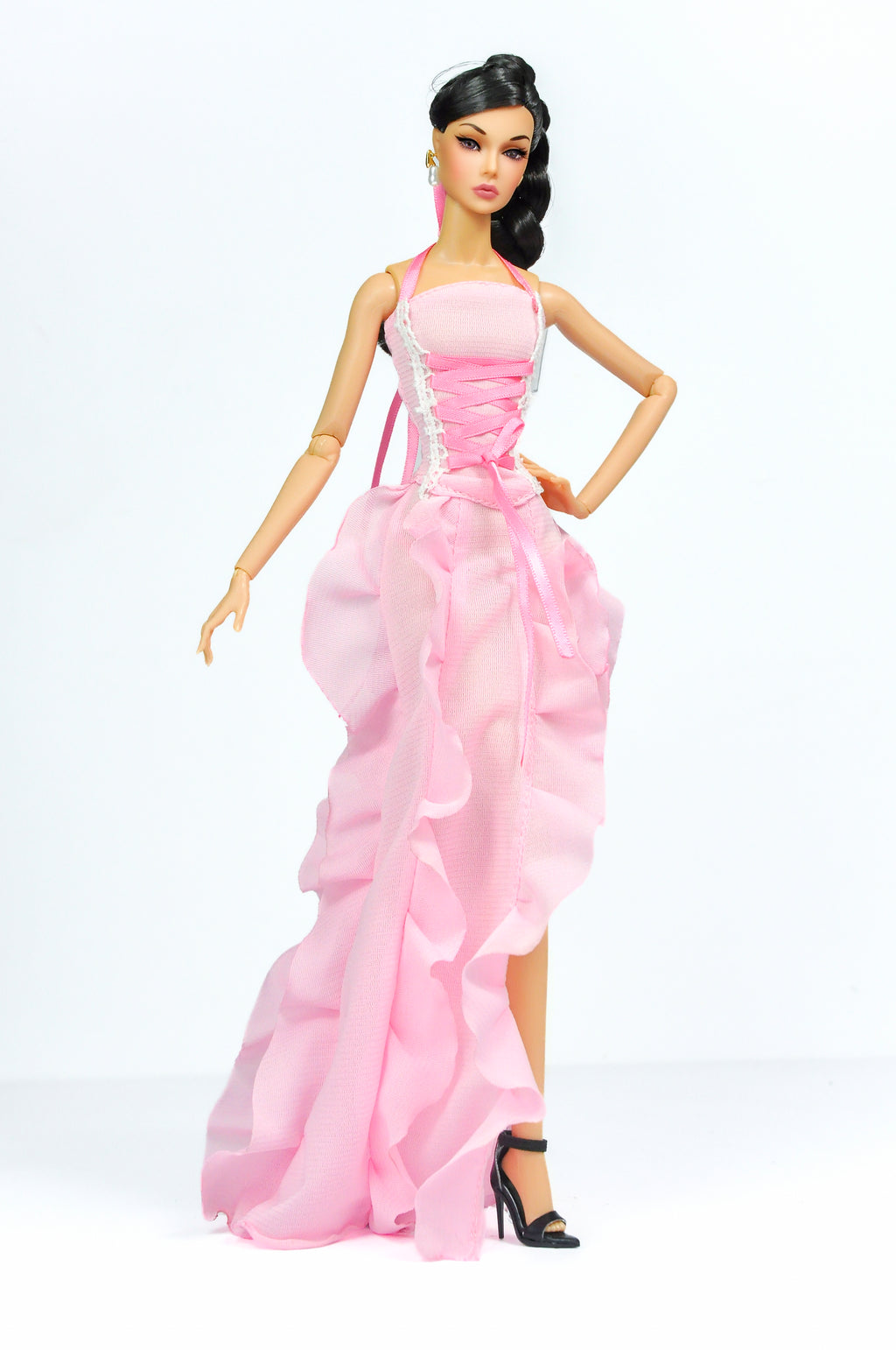 ORDINARY GIRLS | Pink Ruffled Corset Gown – Fashion Royalty 6.0 Scale Doll Clothes – Zipper Back Evening Dress by Plastiktiara