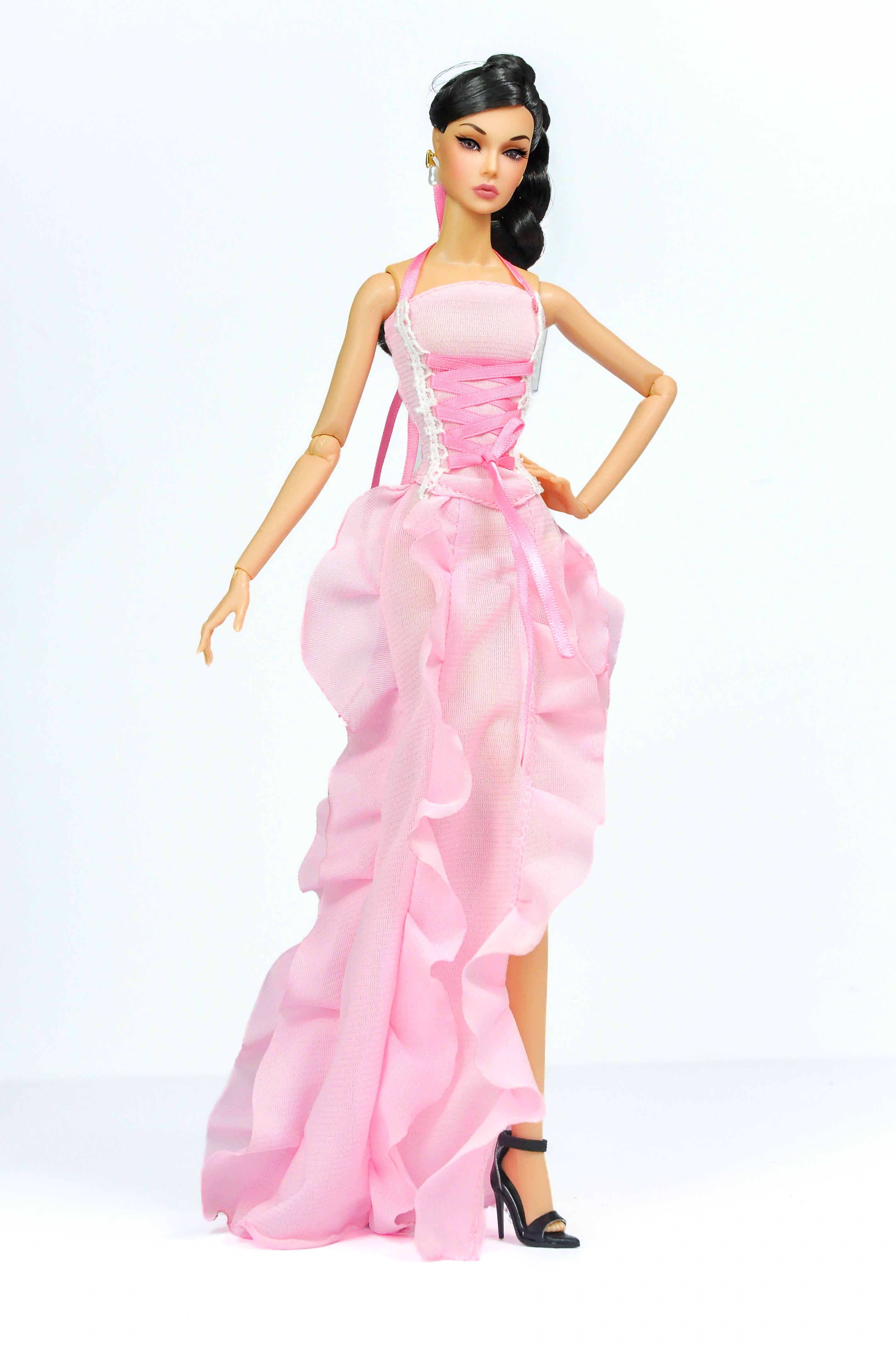 ORDINARY GIRLS | Pink Ruffled Corset Gown – Fashion Royalty 6.0 Scale Doll Clothes – Zipper Back Evening Dress by Plastiktiara