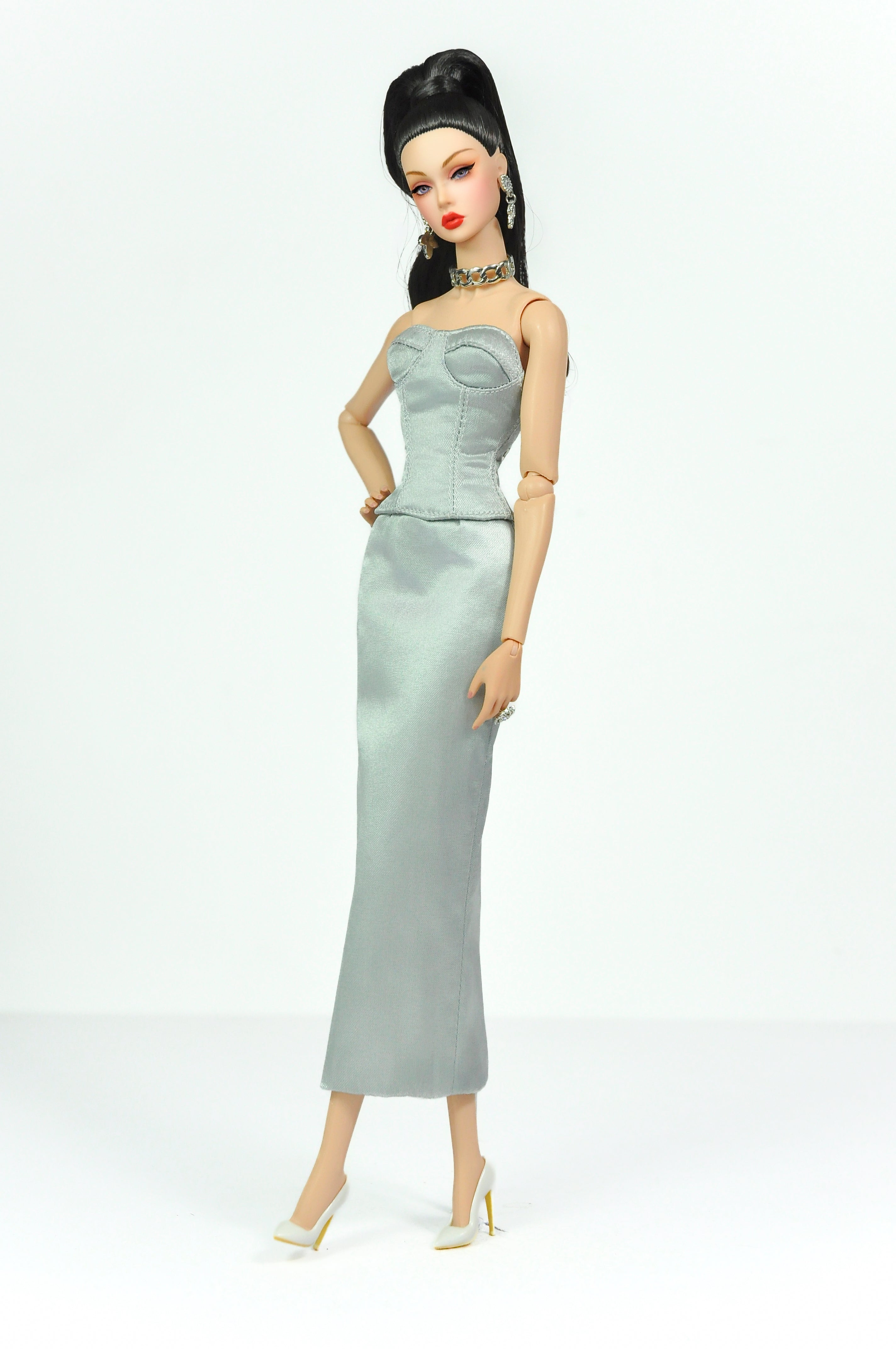 ORDINARY GIRL | Silver Modular Gown Set – 4-Piece Couture Ensemble  Fashion Royalty 6.0 Doll Clothes