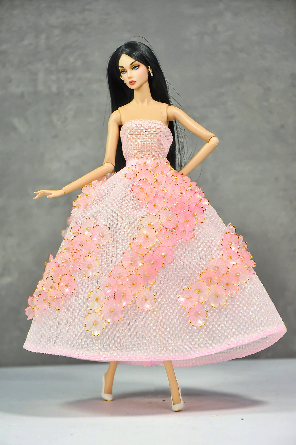 AURA COLLECTION | OOAK - Blush Petal Ball Gown for Fashion Royalty doll clothes & NU FACE doll